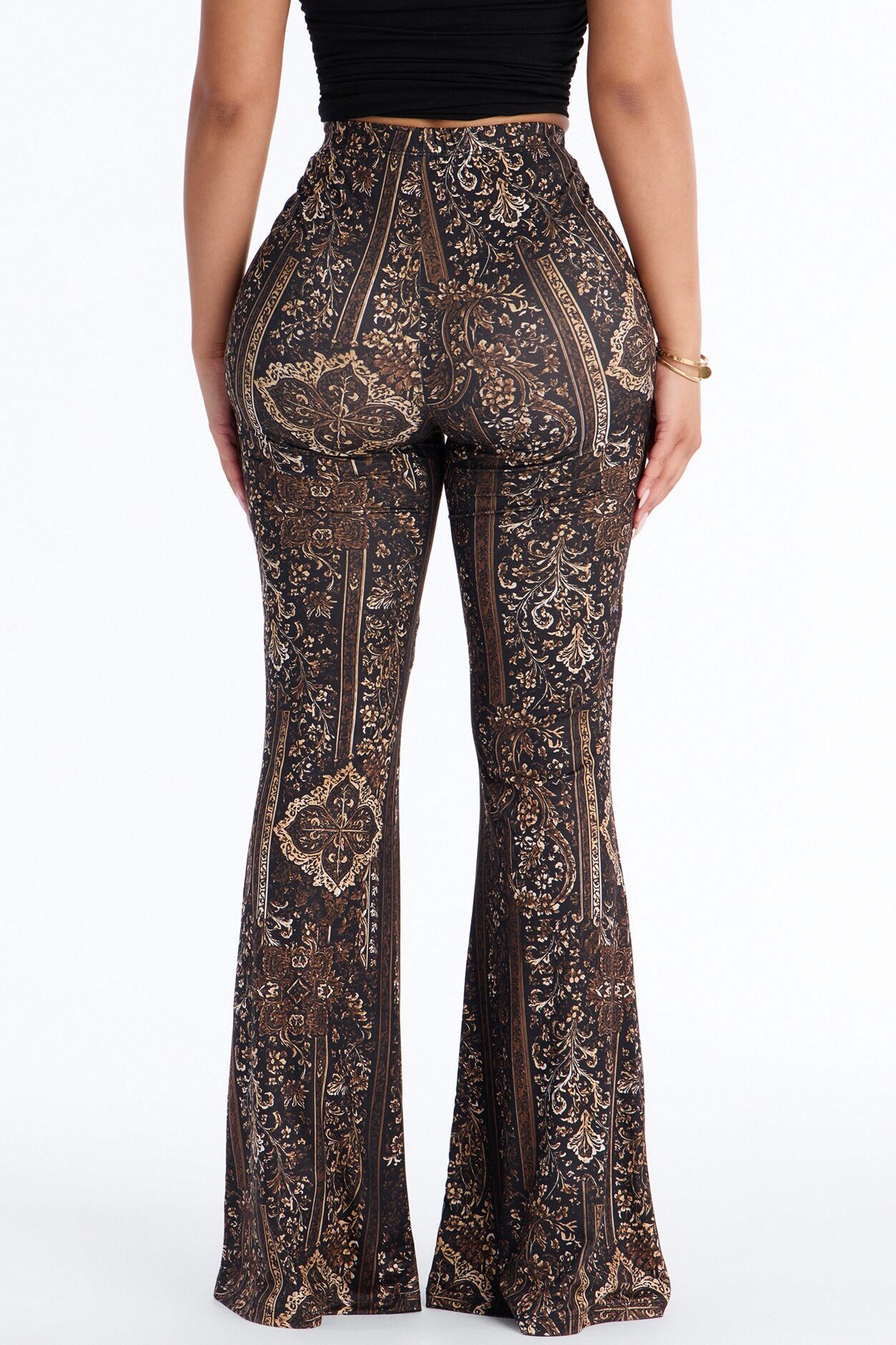 Boho Dreams Abstract Paisley Flare Pant - Brown/combo