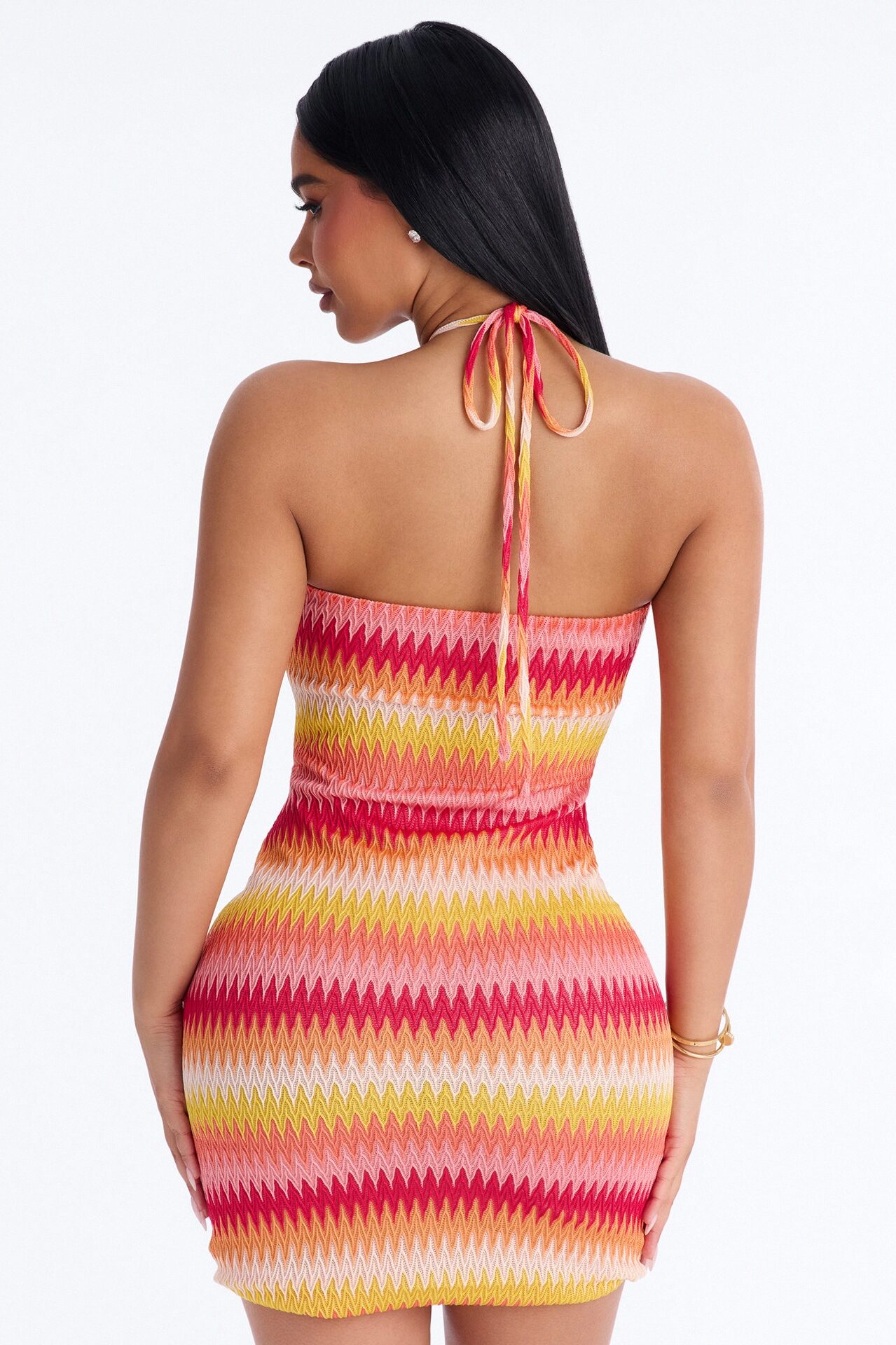 Off The Grid Chevron Crochet Mini Dress - Pink/combo