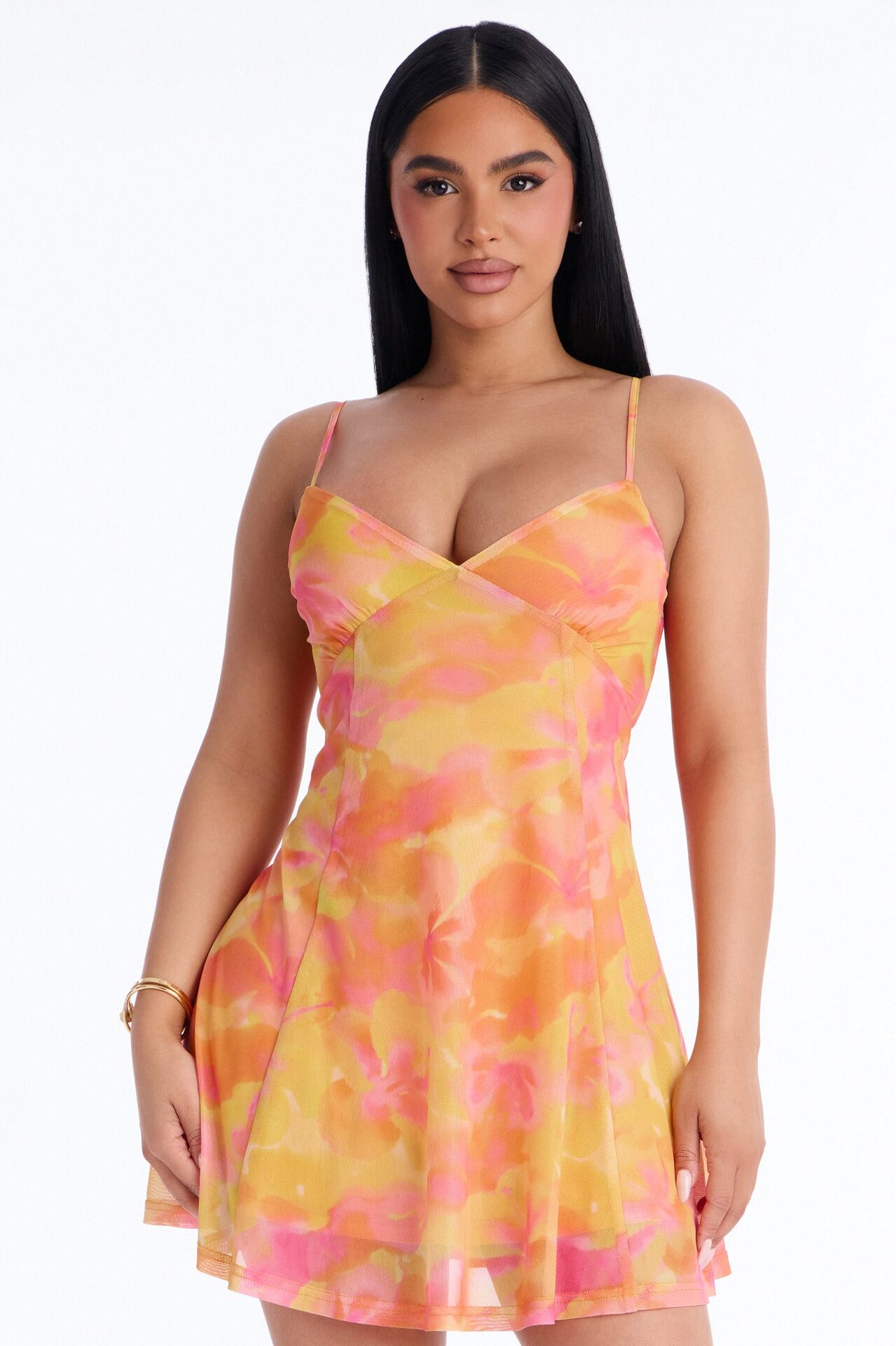 Talia Floral Mesh Mini Dress - Yellow/combo