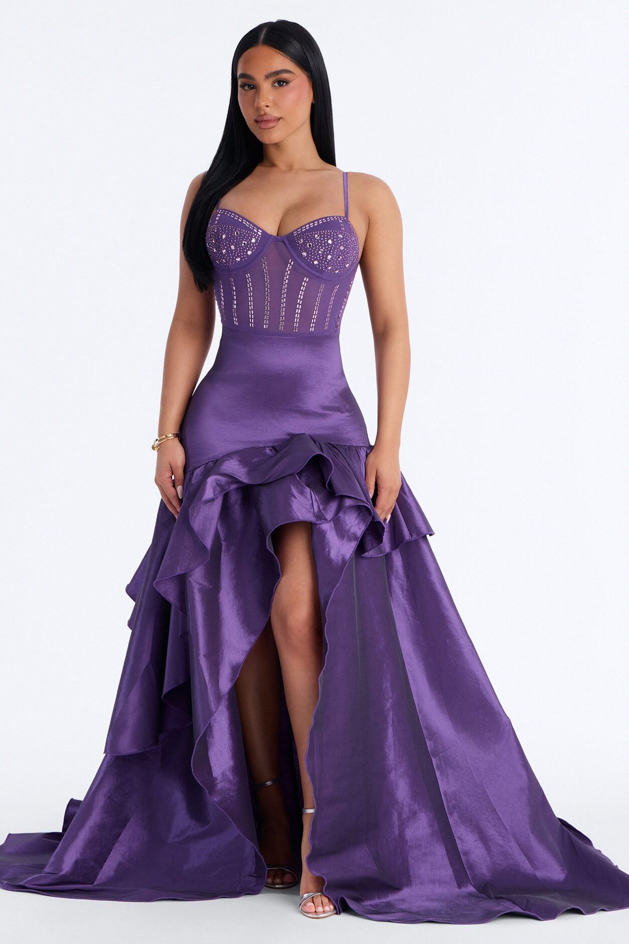 Blurred Memories Embellished Maxi Gown - Purple