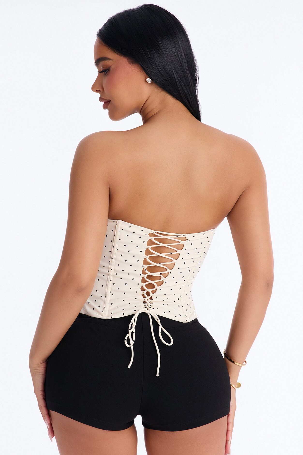 Just Girly Things Lace Up Polka Dot Corset - White/combo