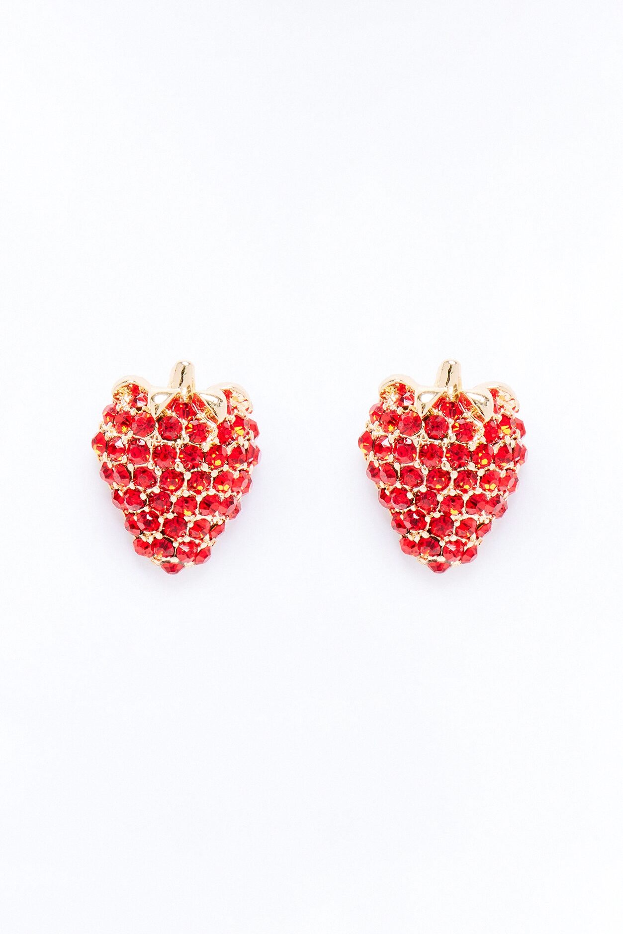 Sweet Berries Rhinestone Stud Earrings - Gold/Red