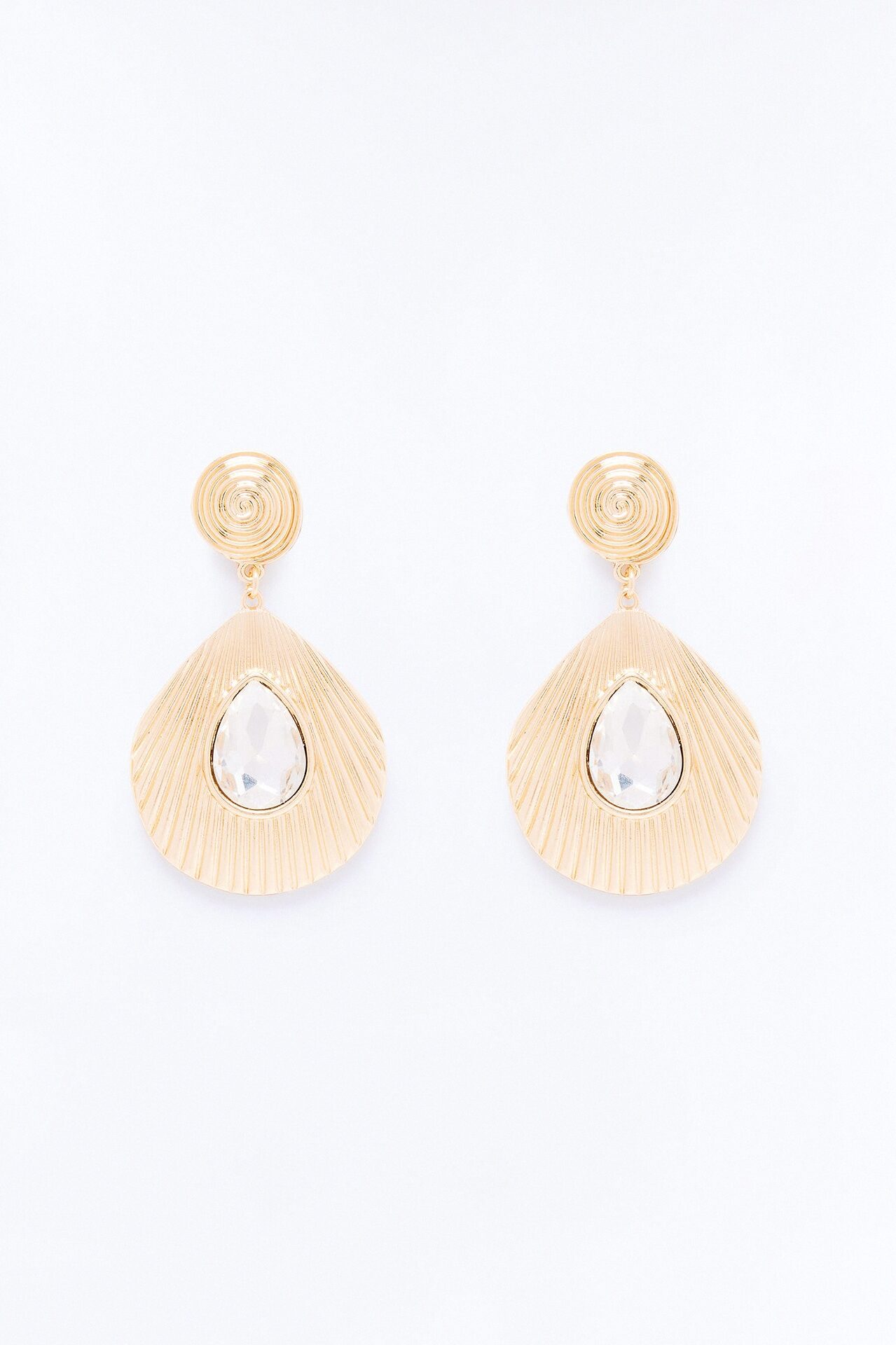 Vitamin Seashell Rhinestone Drop Earrings - Gold