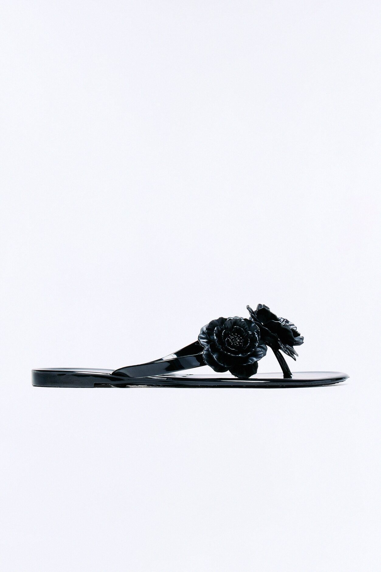Frenchie Flower Flip Flops - Black