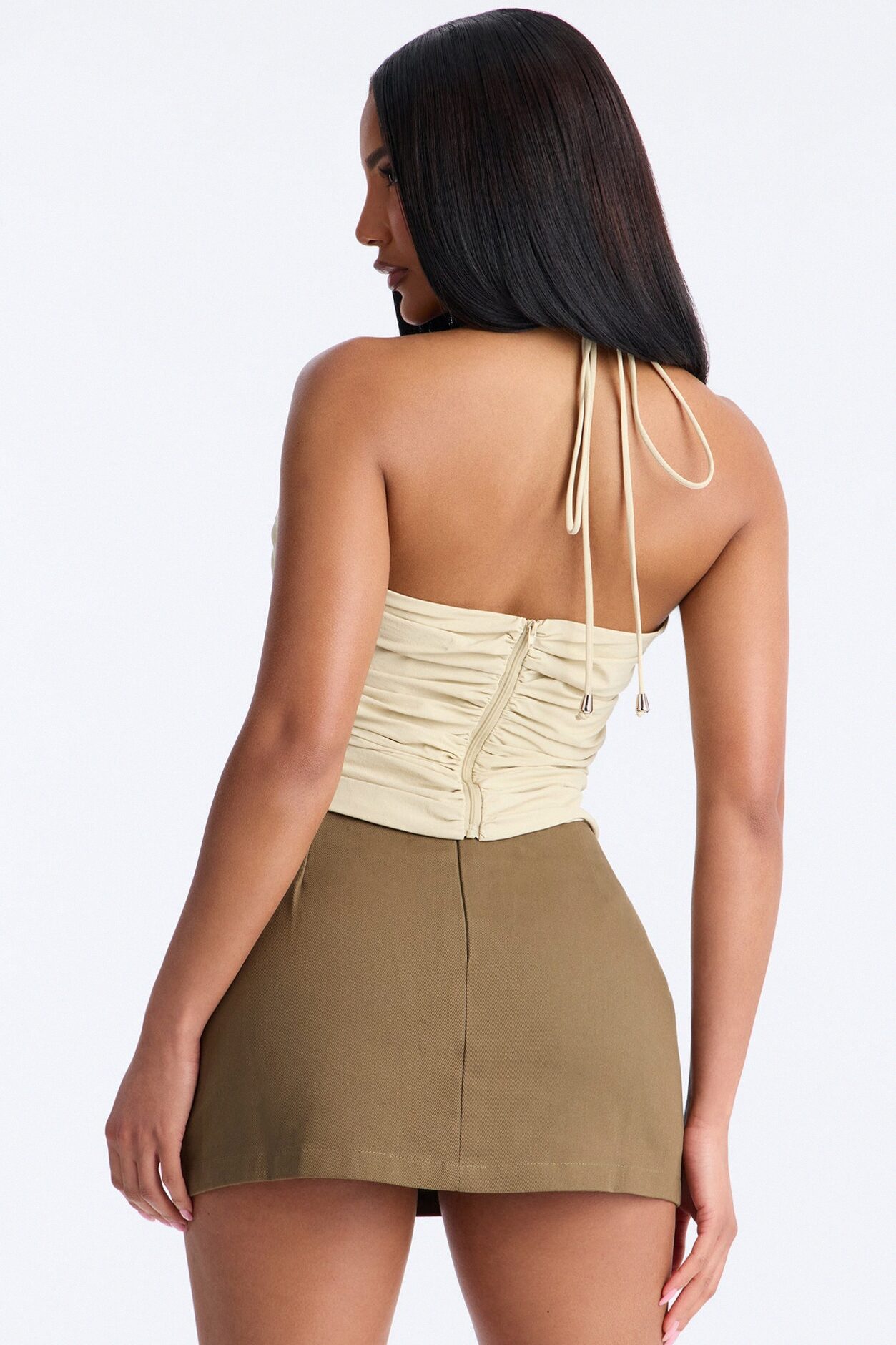 Cute Enough Asymmetrical Nylon Halter Top - Stone