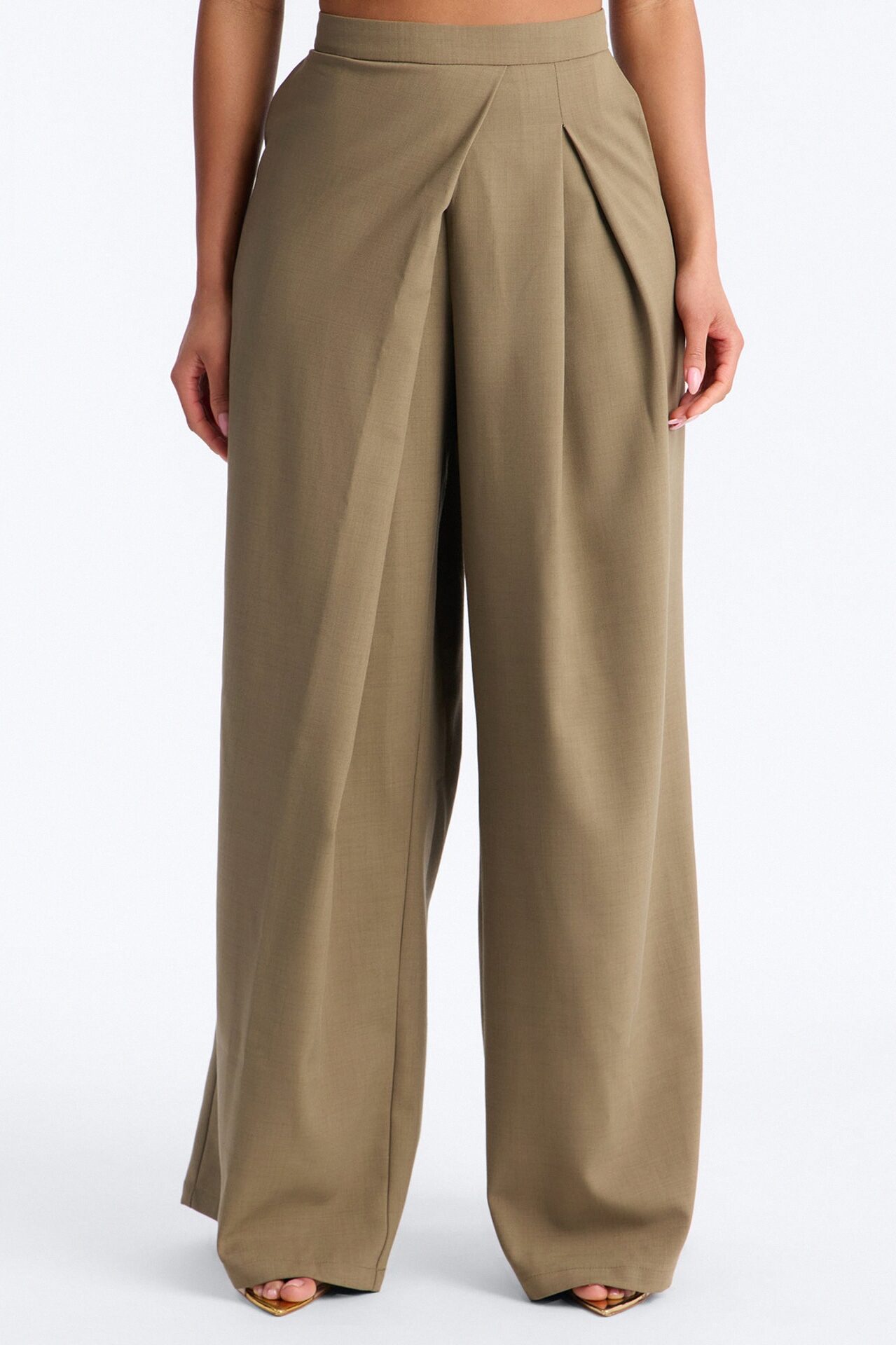 Tiana Pleated Wrap Waist Wide Leg Trouser - Caffe