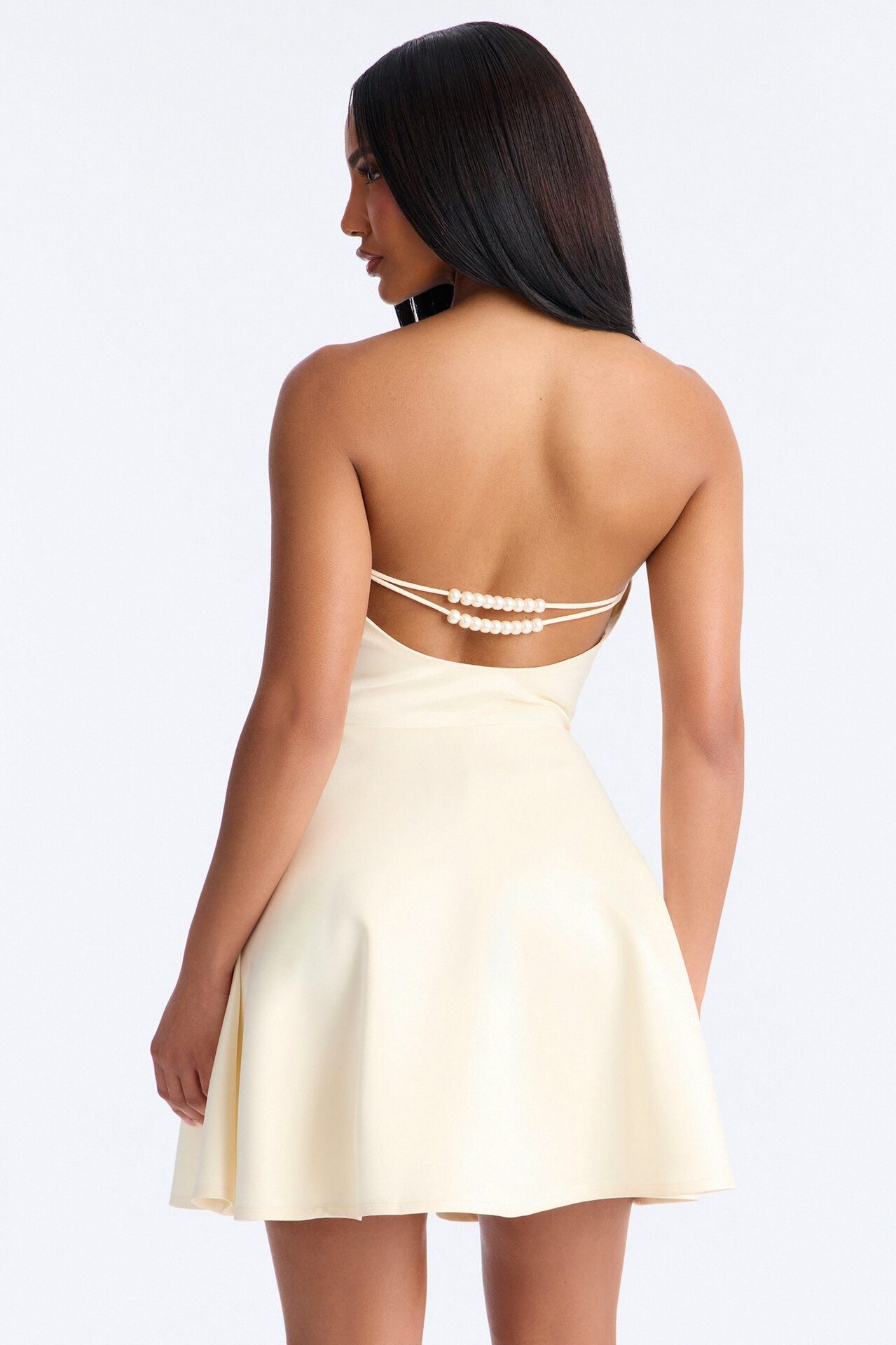 Playful Satin Strapless Mini Dress - Off White