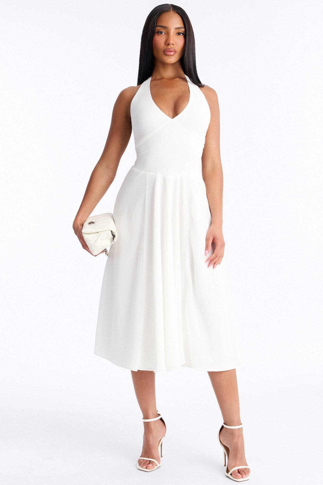 Holland Halter Chiffon Midi Dress - White