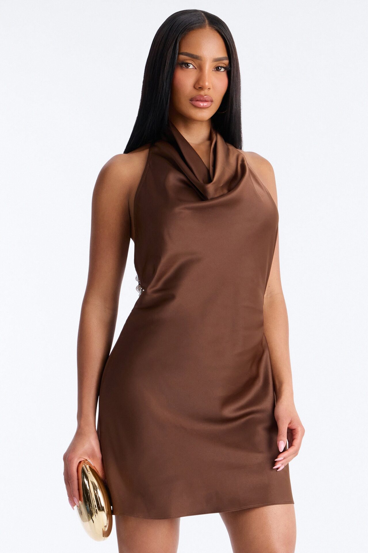 Gia Satin Mini Dress - Chocolate