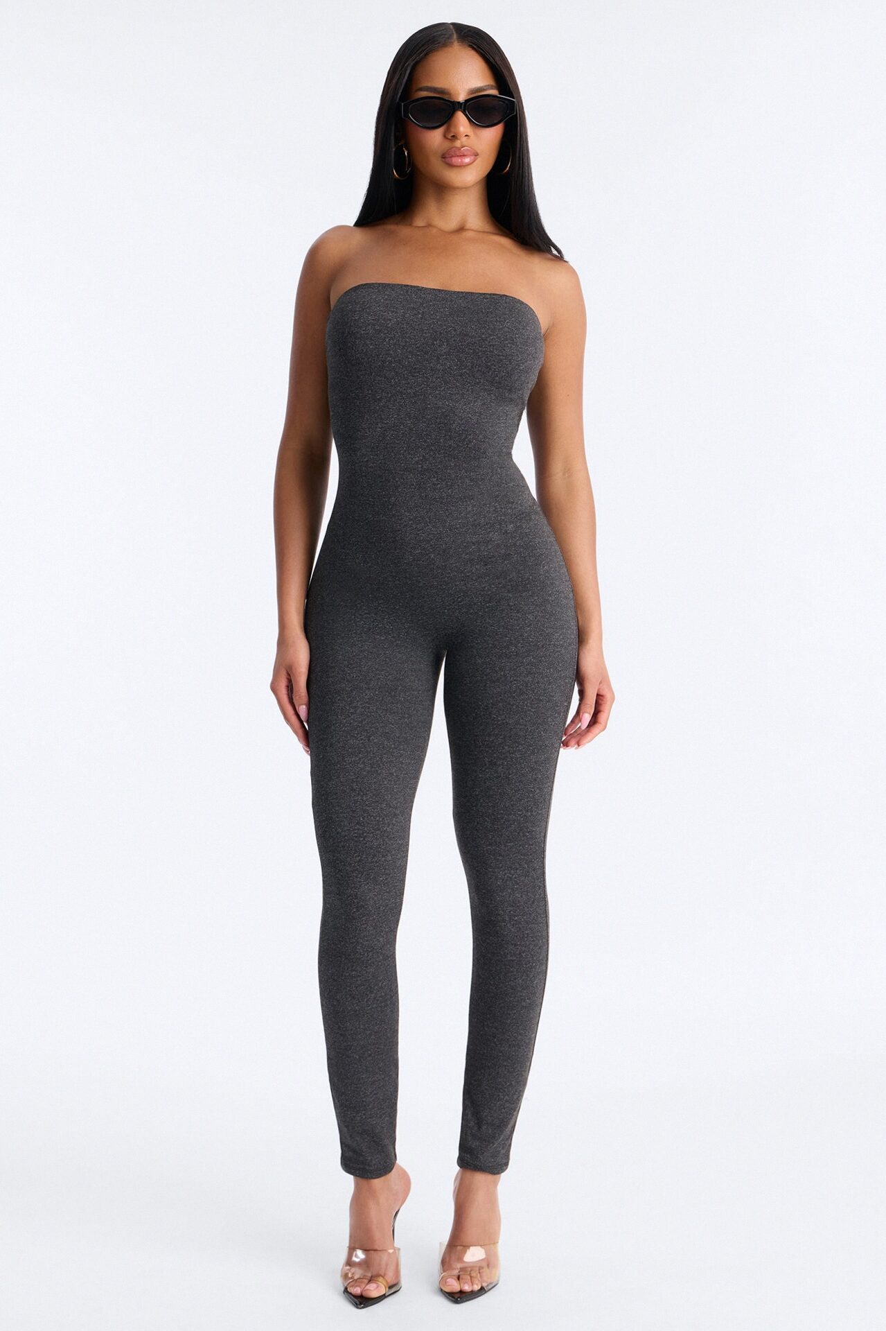 Body Language Skinny Strapless Catsuit - Charcoal