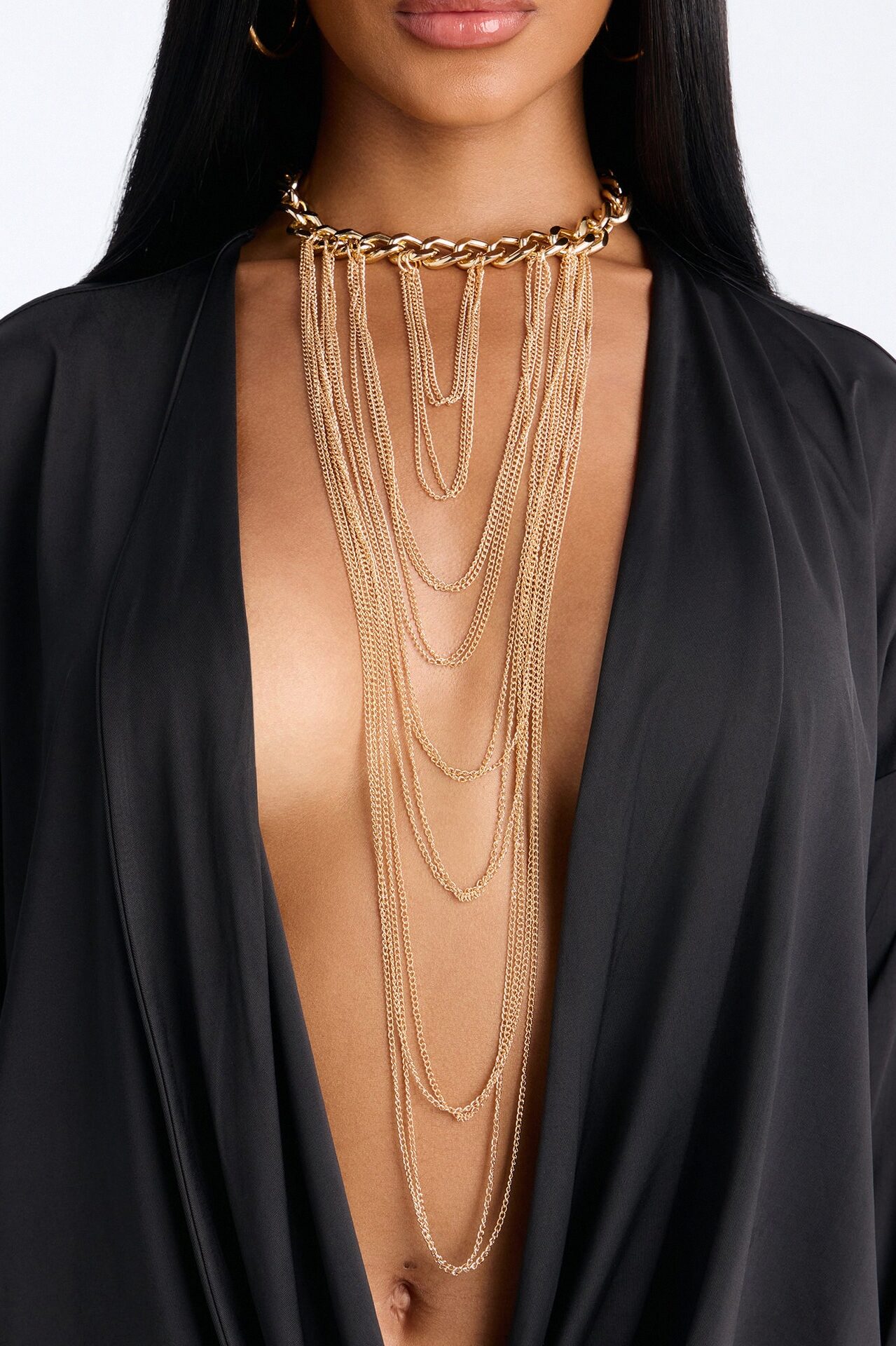 Noir Chain Layered Necklace - Gold