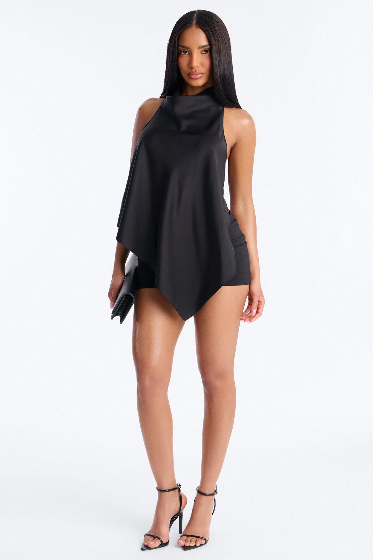 Gia Satin Backless Top - Black