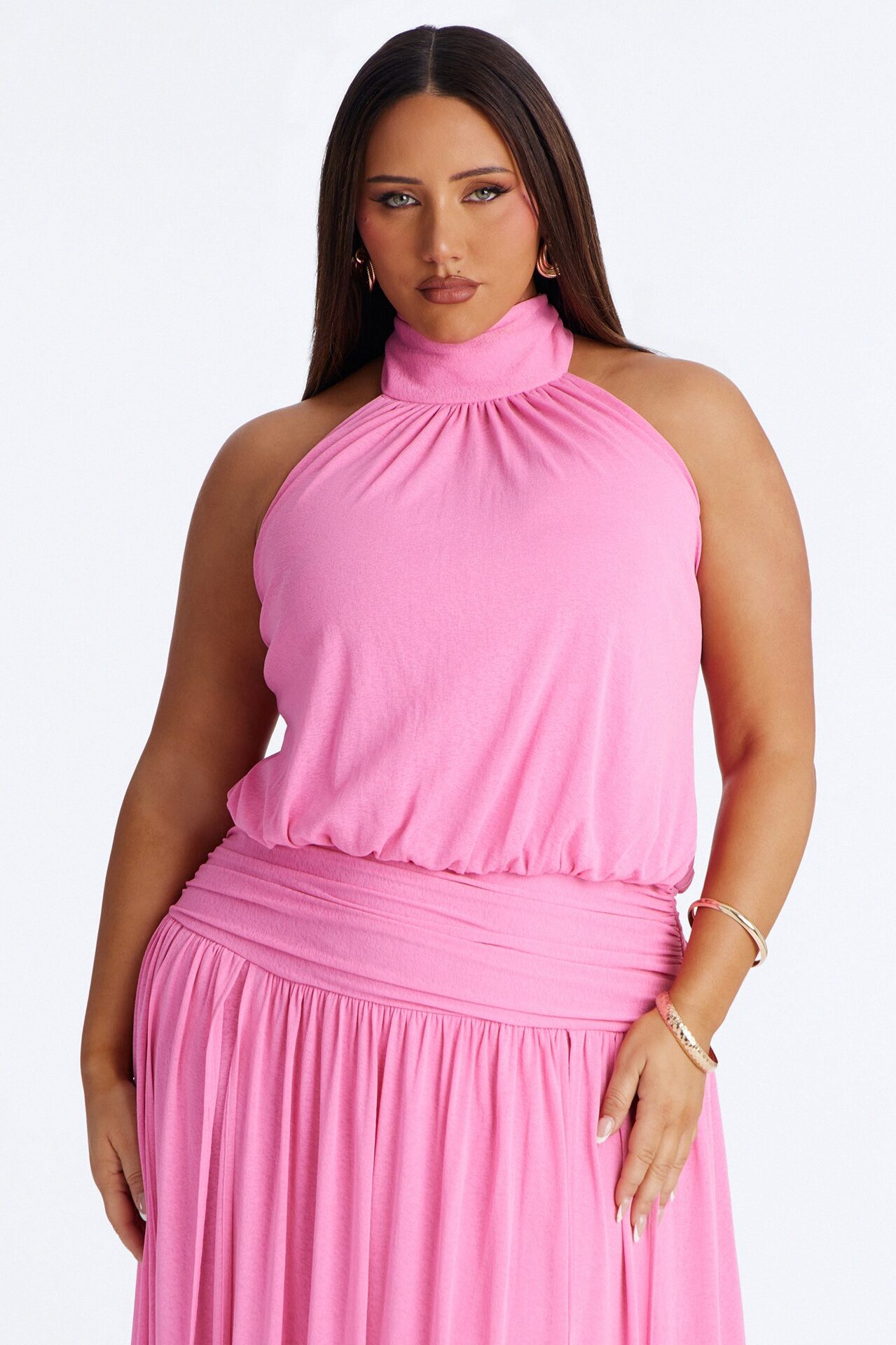 Bianca Halter Mock Neck Maxi Dress - Pink