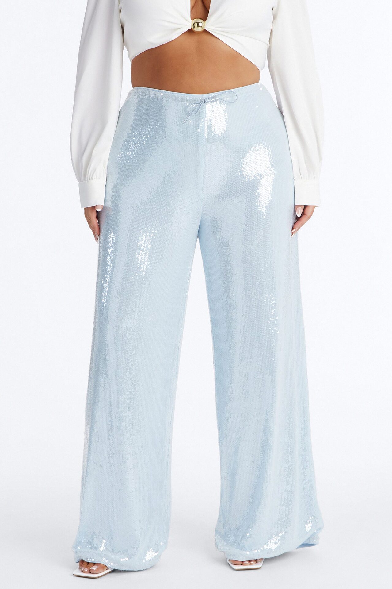Glow Time Sequin Embellished Pants - Ice Blue