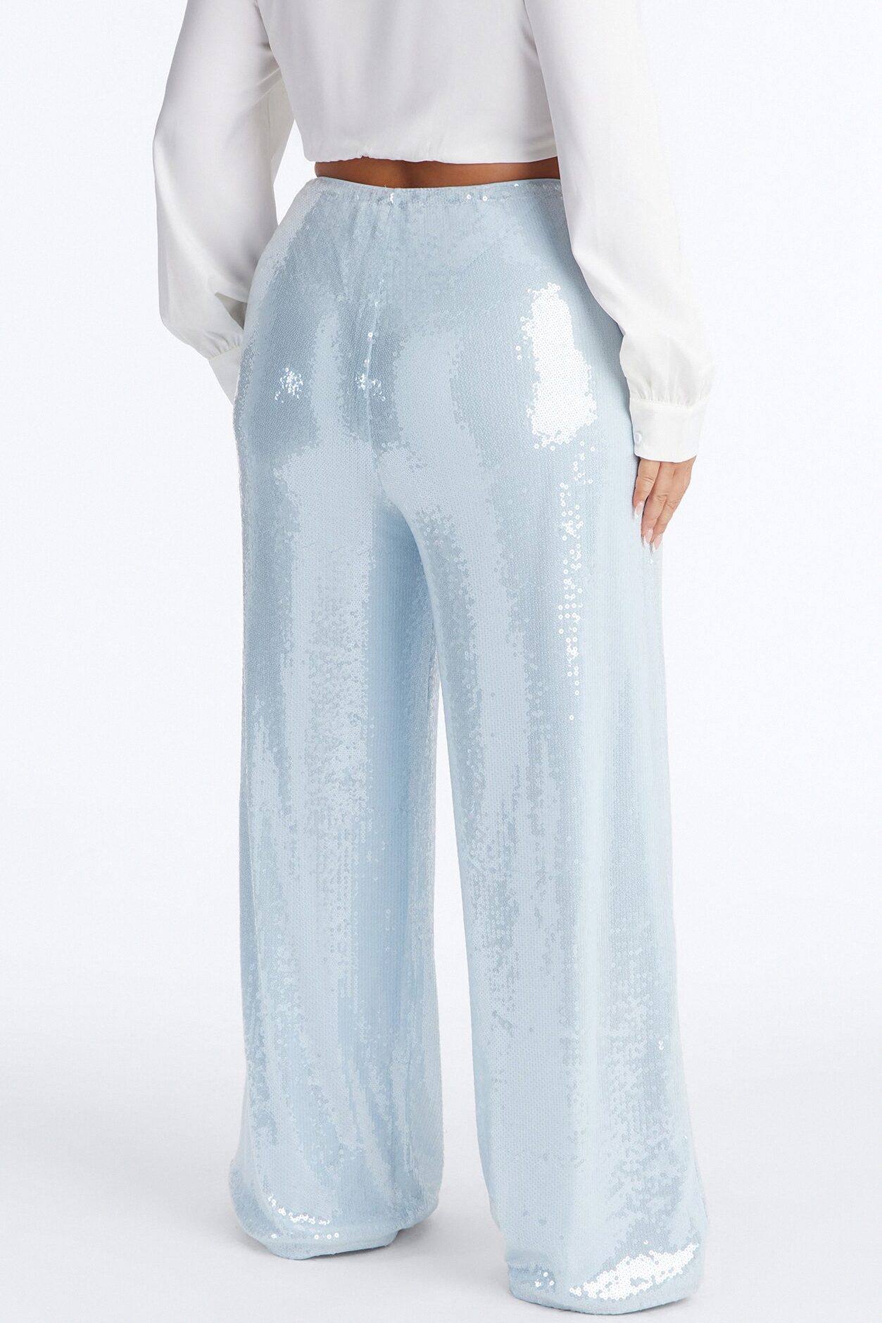 Glow Time Sequin Embellished Pants - Ice Blue