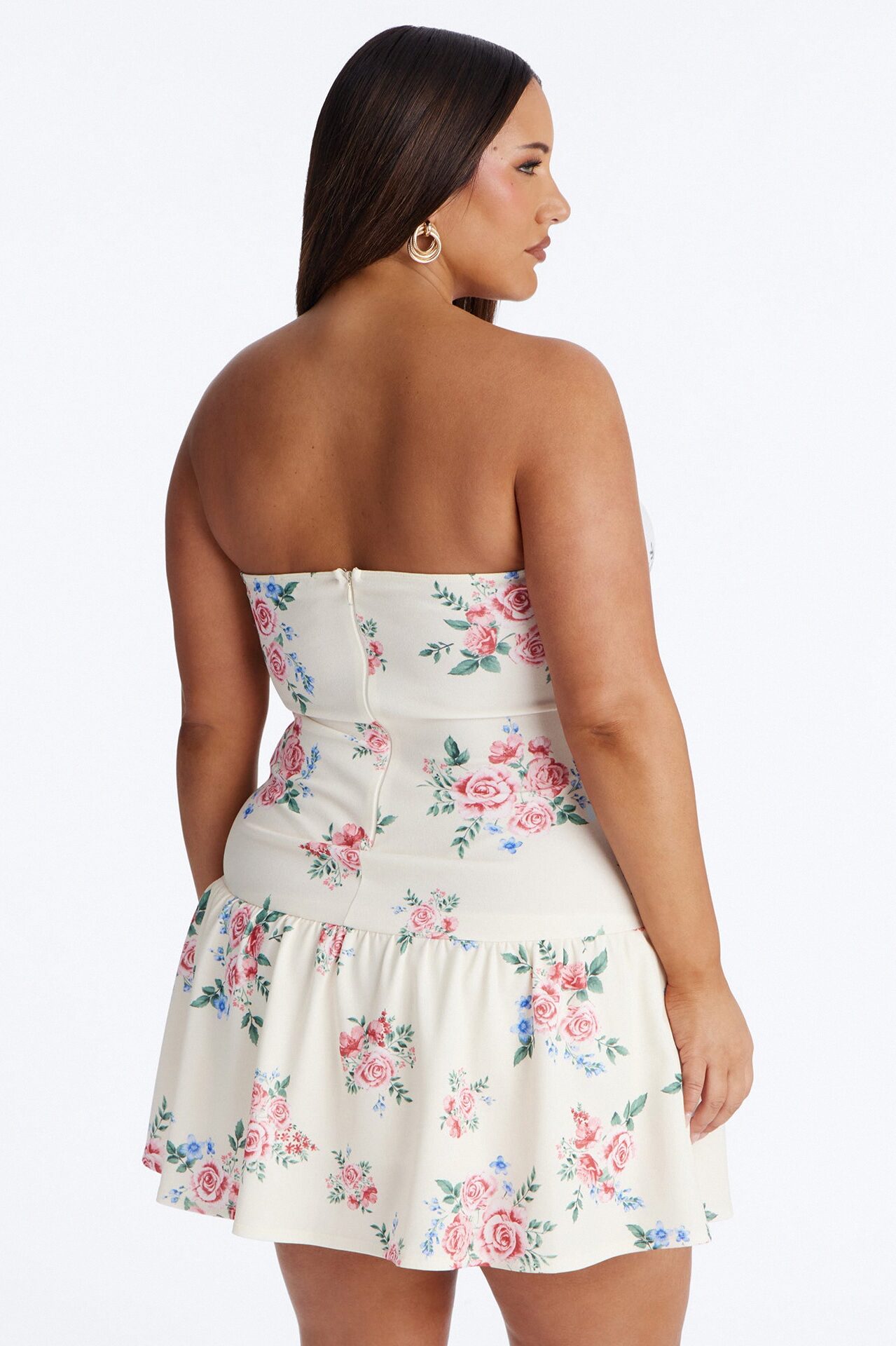 Kaylani Strapless Floral Mini Dress - Ivory