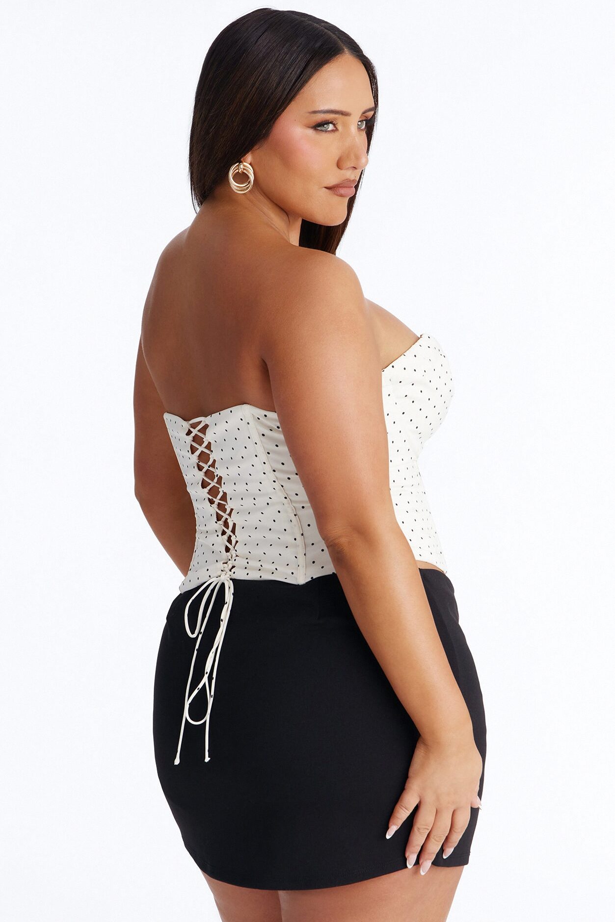 Just Girly Things Lace Up Polka Dot Corset - White/combo