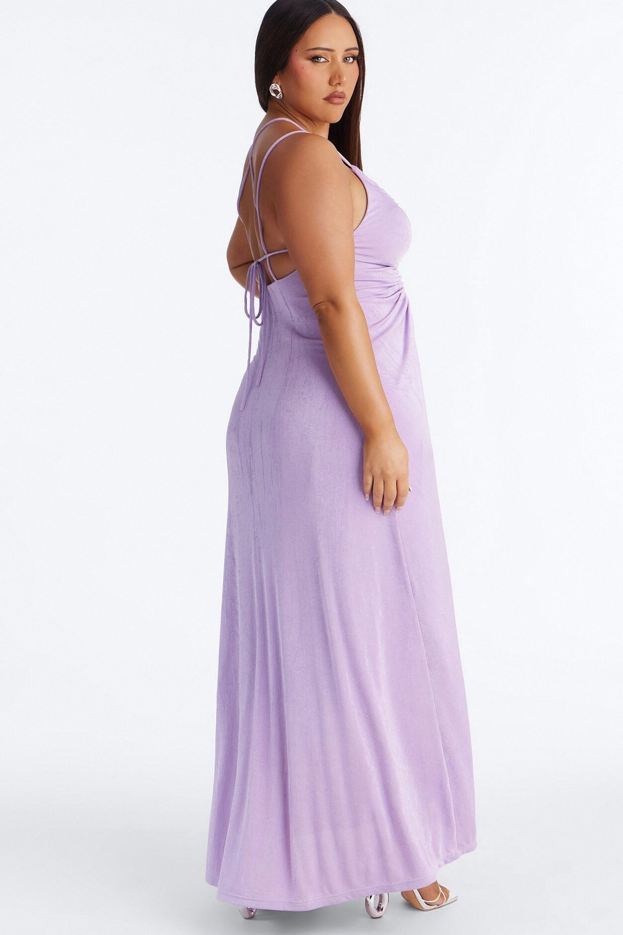 Bobbi Ruched Slinky Maxi Dress - Lavender