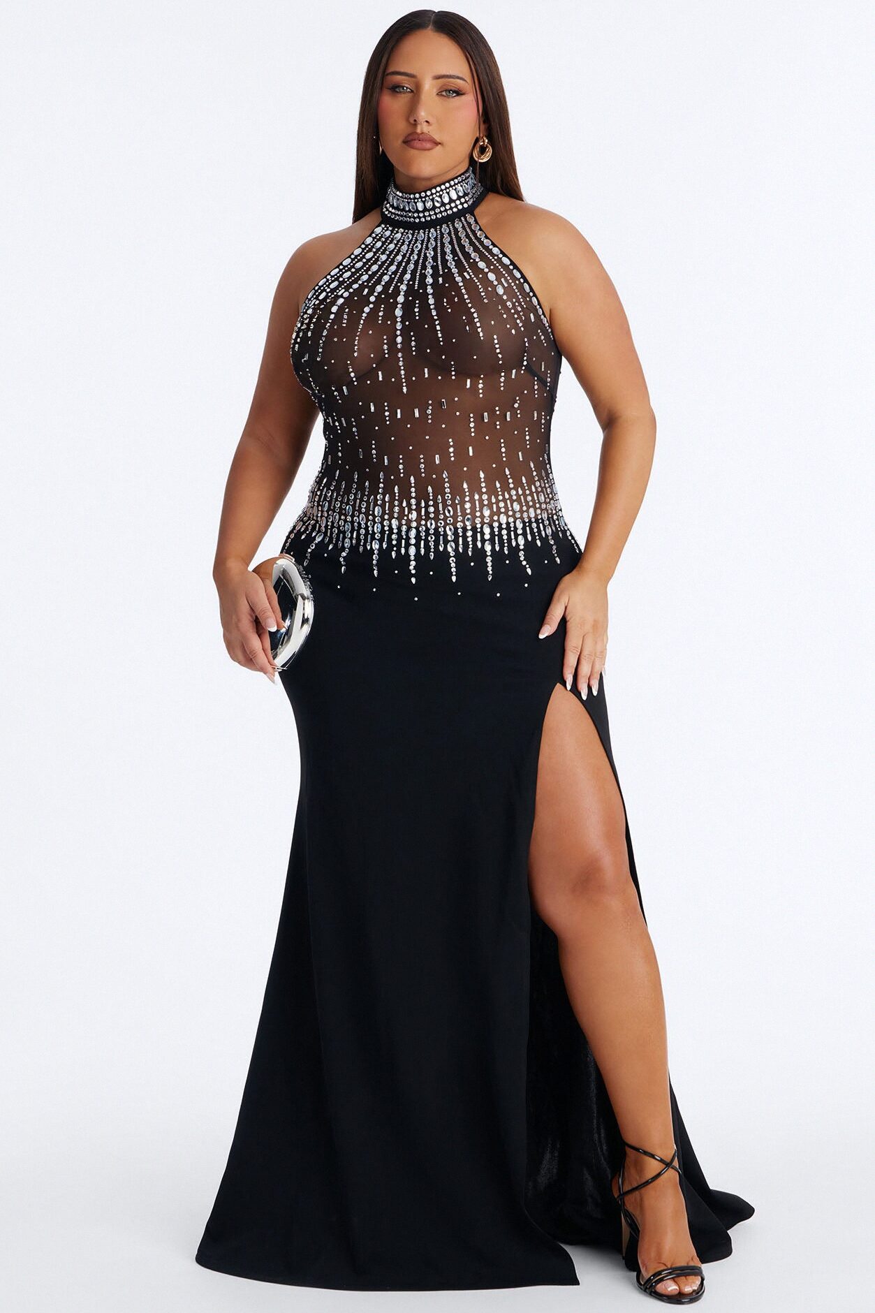 Chloe Rhinestone Embellished Gown - Black
