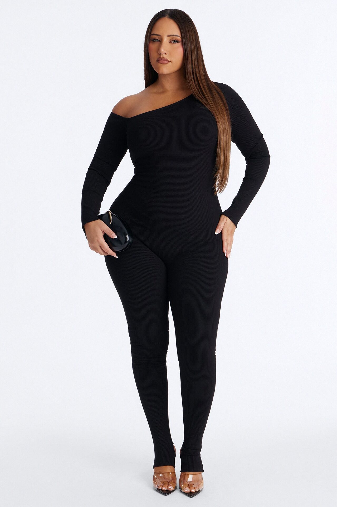 Cyndi Snatched Jumpsuit With Footie - Black