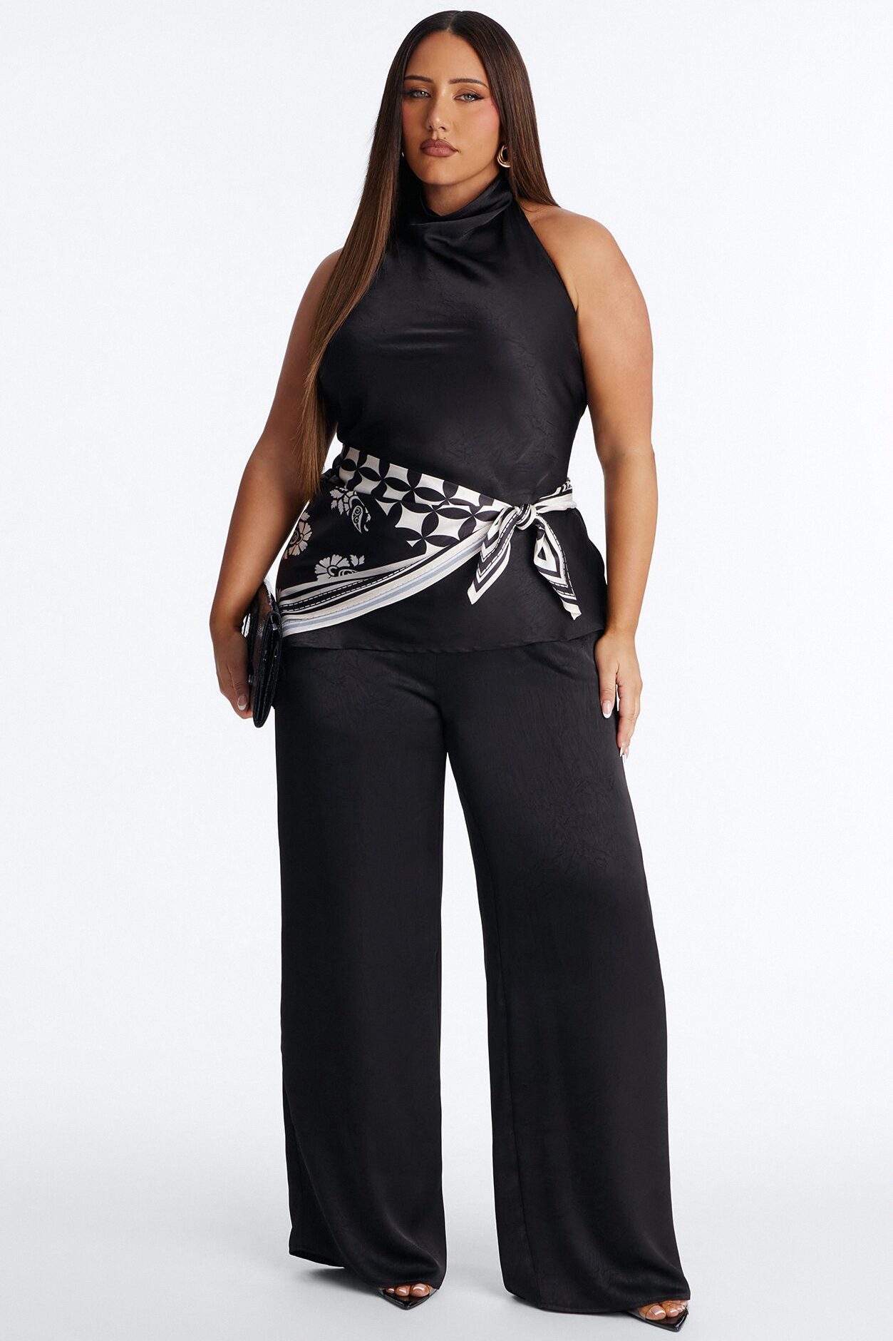 Amara Satin 3 Piece Pant Set - Black