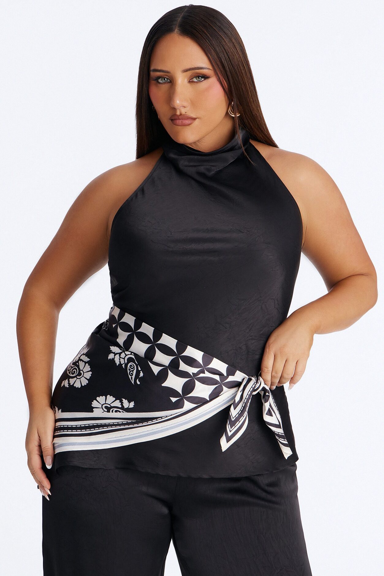 Amara Satin 3 Piece Pant Set - Black