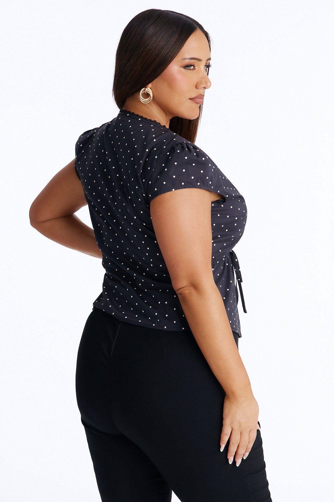 Adeline Surplice Neck Polka Dot Top - Black/combo