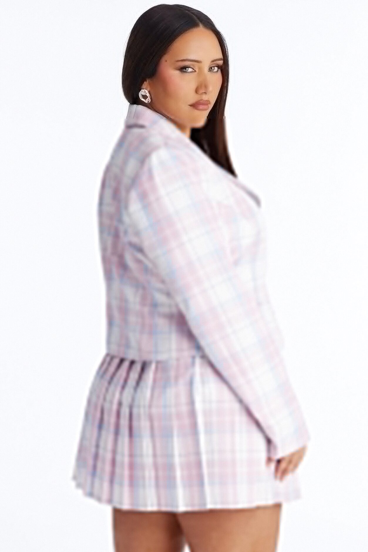 Charmed Twill Plaid Blazer - Pink/combo