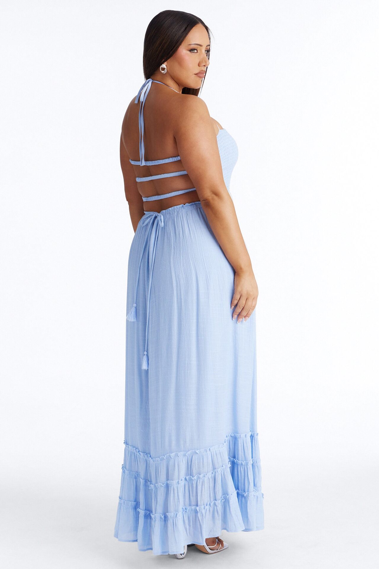 Eden Smocked Linen Maxi Dress - Light Blue