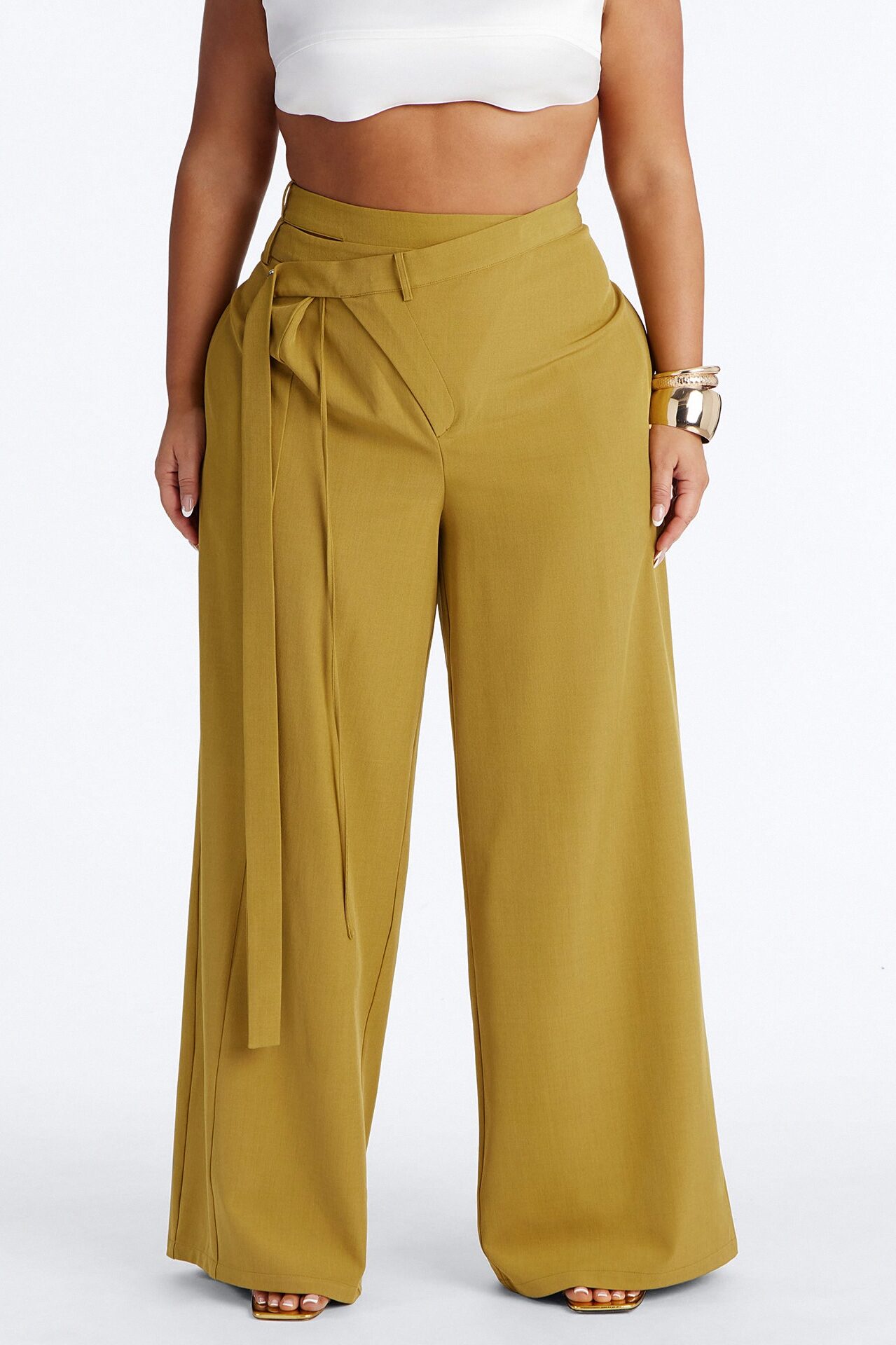 All Wrapped Up Cutout Wide Leg Trousers - Chartreuse