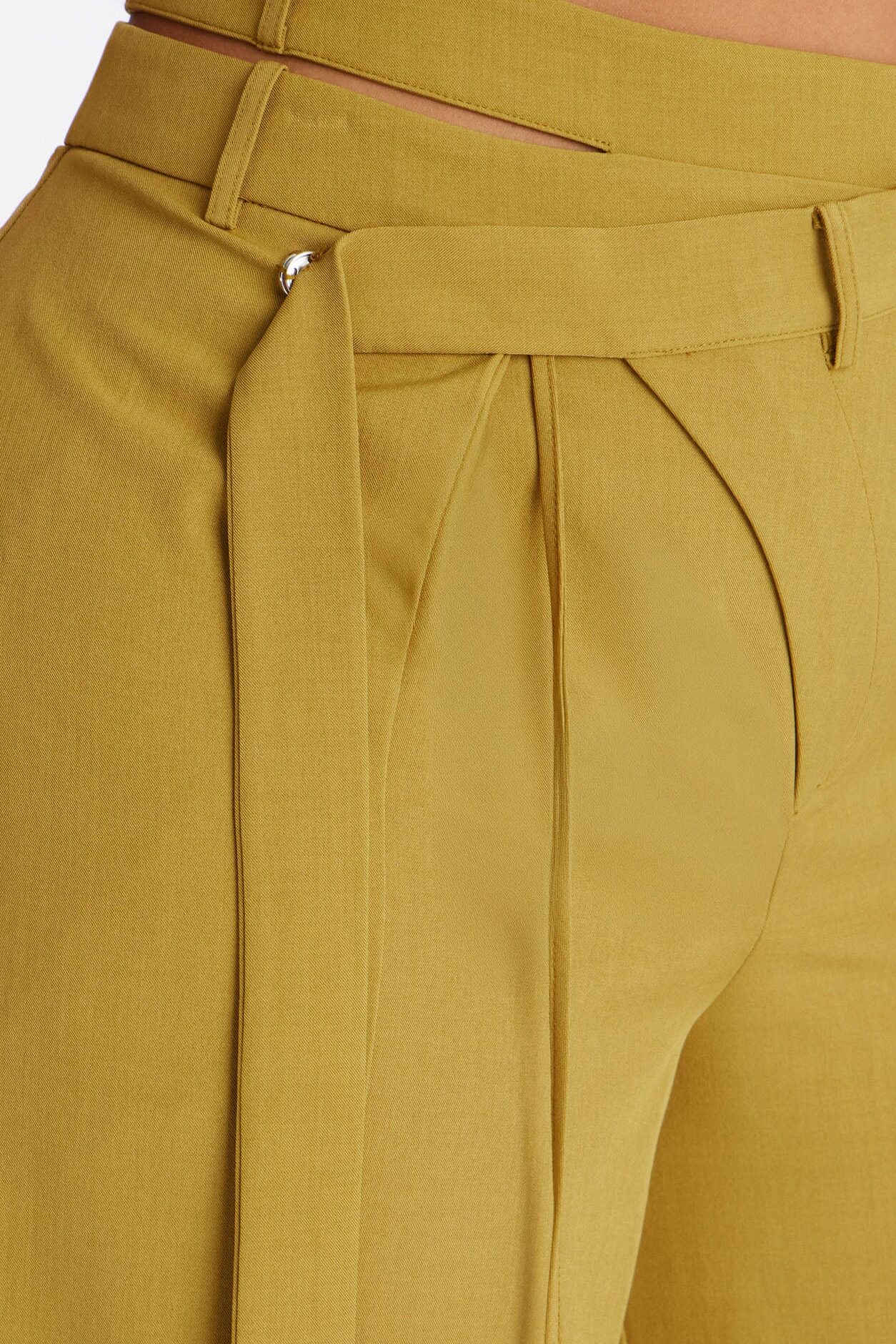 All Wrapped Up Cutout Wide Leg Trousers - Chartreuse