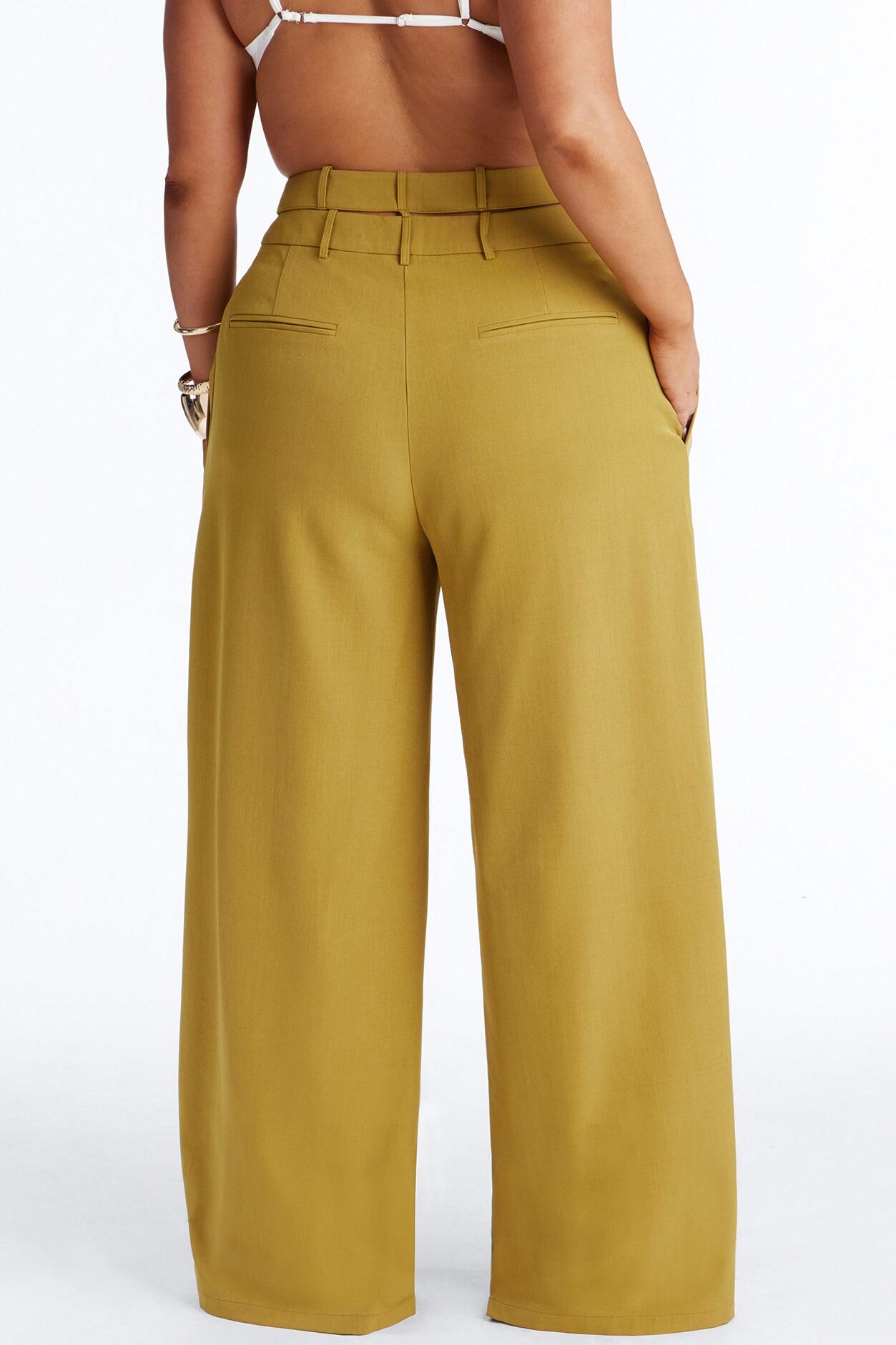 All Wrapped Up Cutout Wide Leg Trousers - Chartreuse