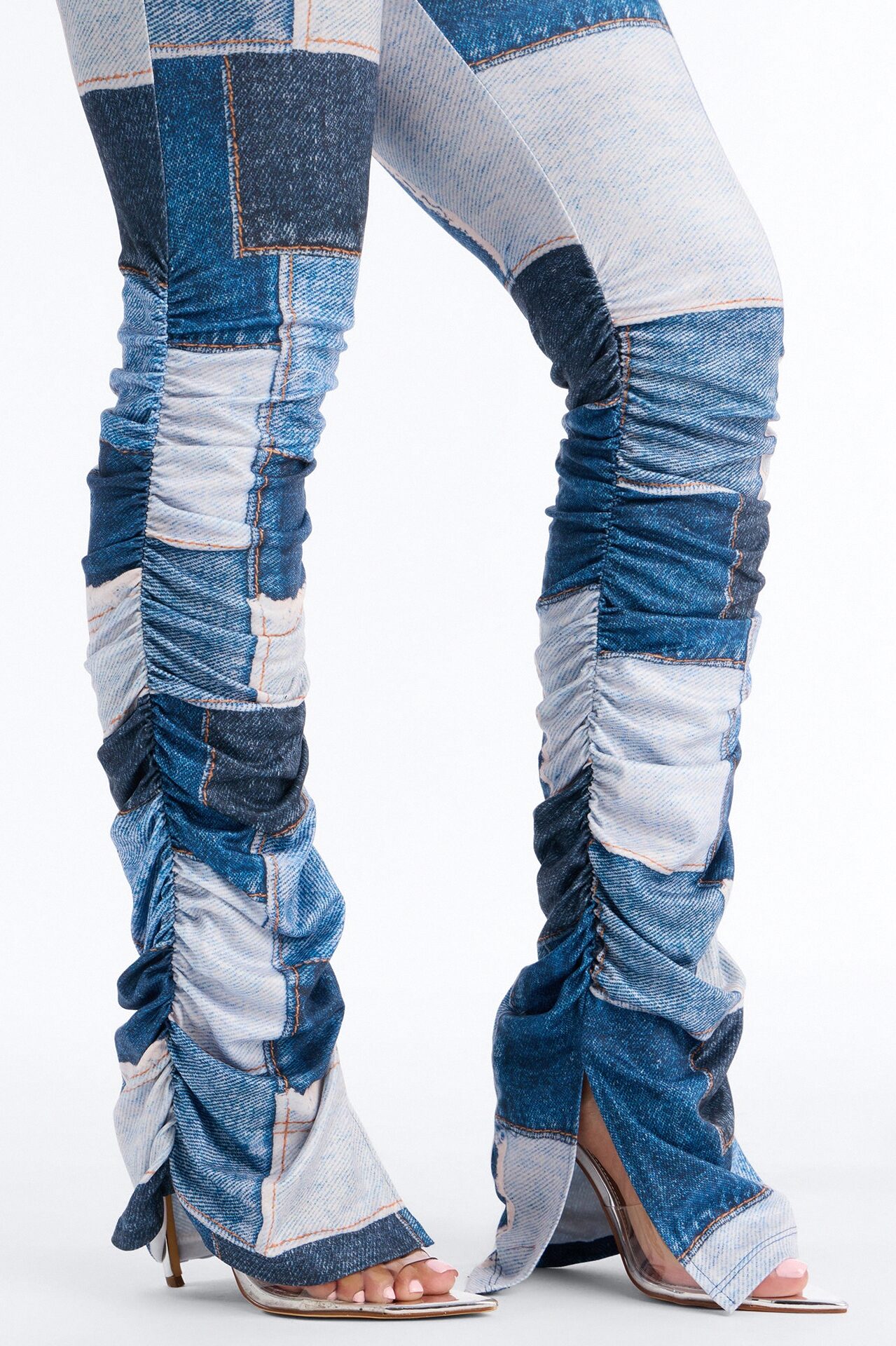 Denim Print Stacked Skinny Pant - Blue/combo