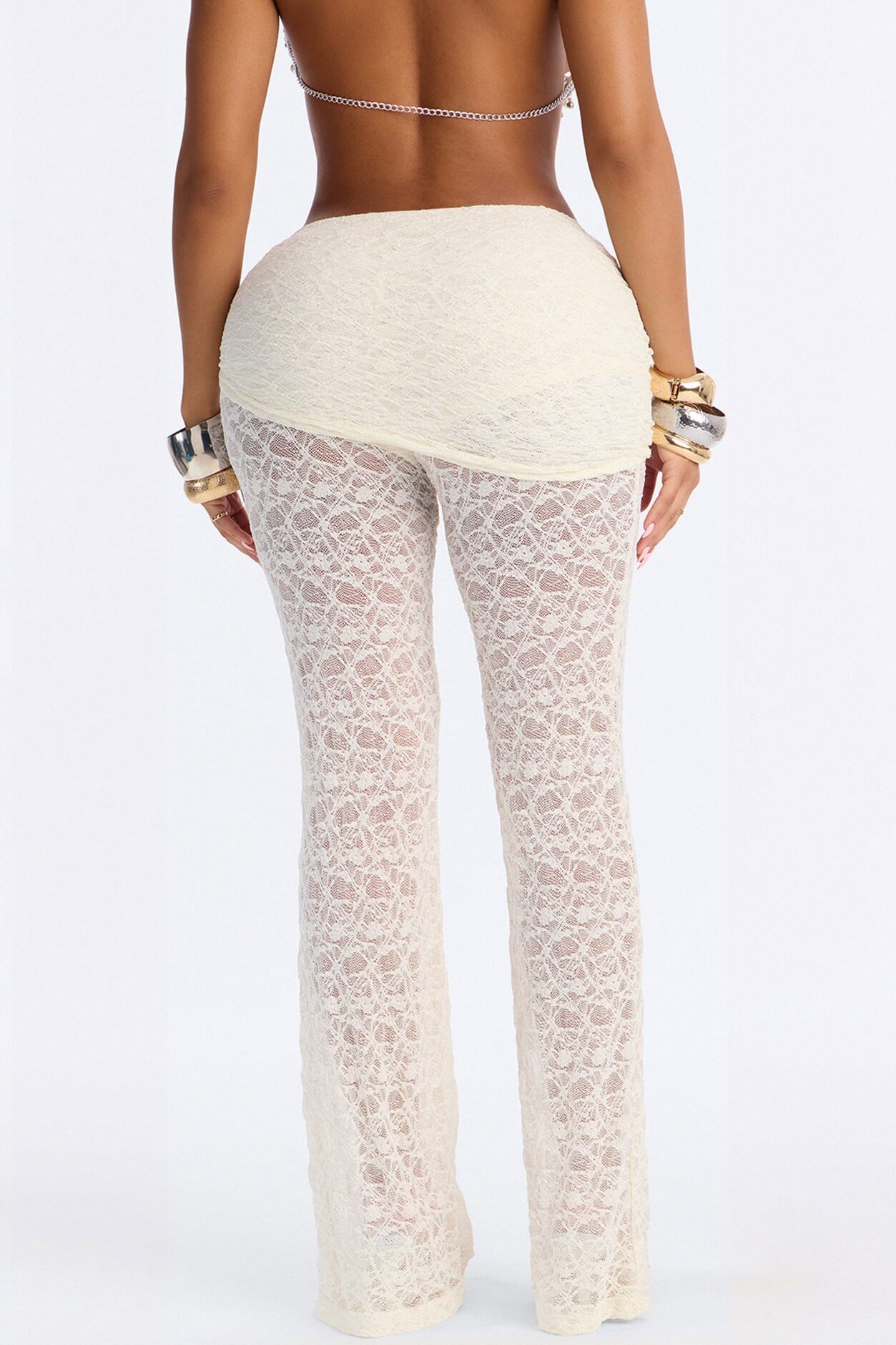 Katerina Sheer Lace Skirted Pant 33″ - Ivory