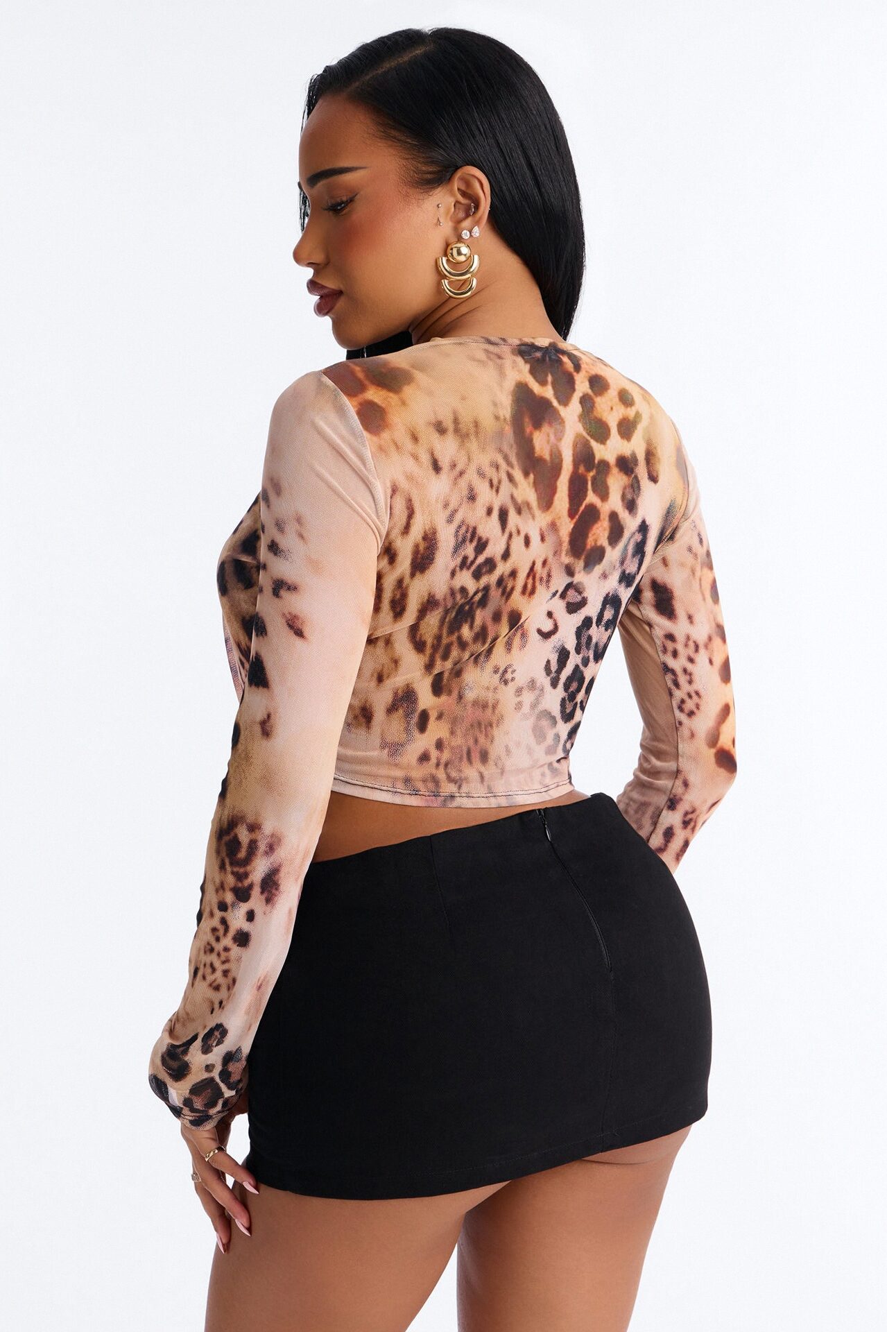 Feeling Feisty Mesh Cowl Neck Long Sleeve Top - Leopard
