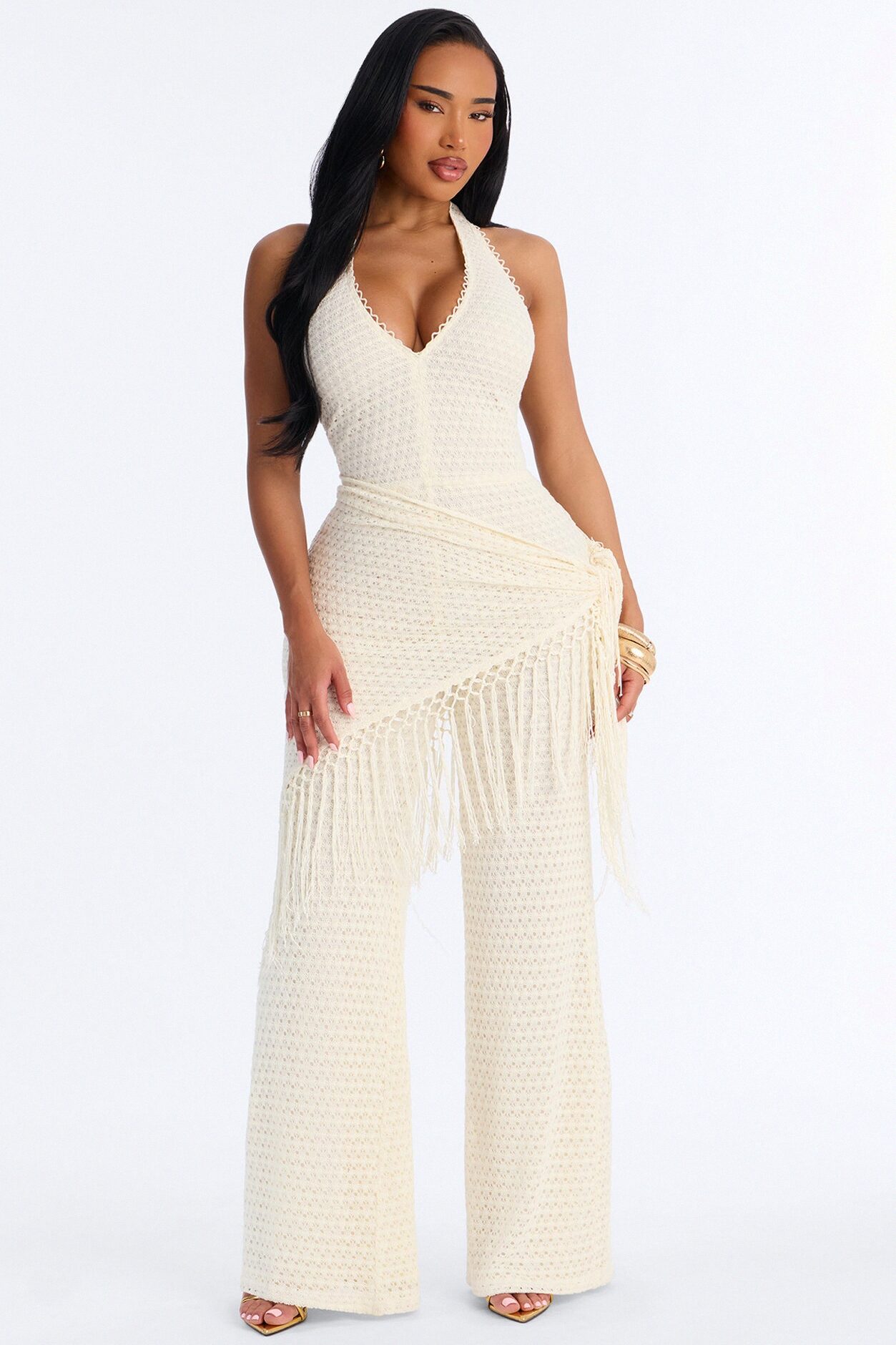 Mariah Jumpsuit And Tie Waist Scarf Set - Cream