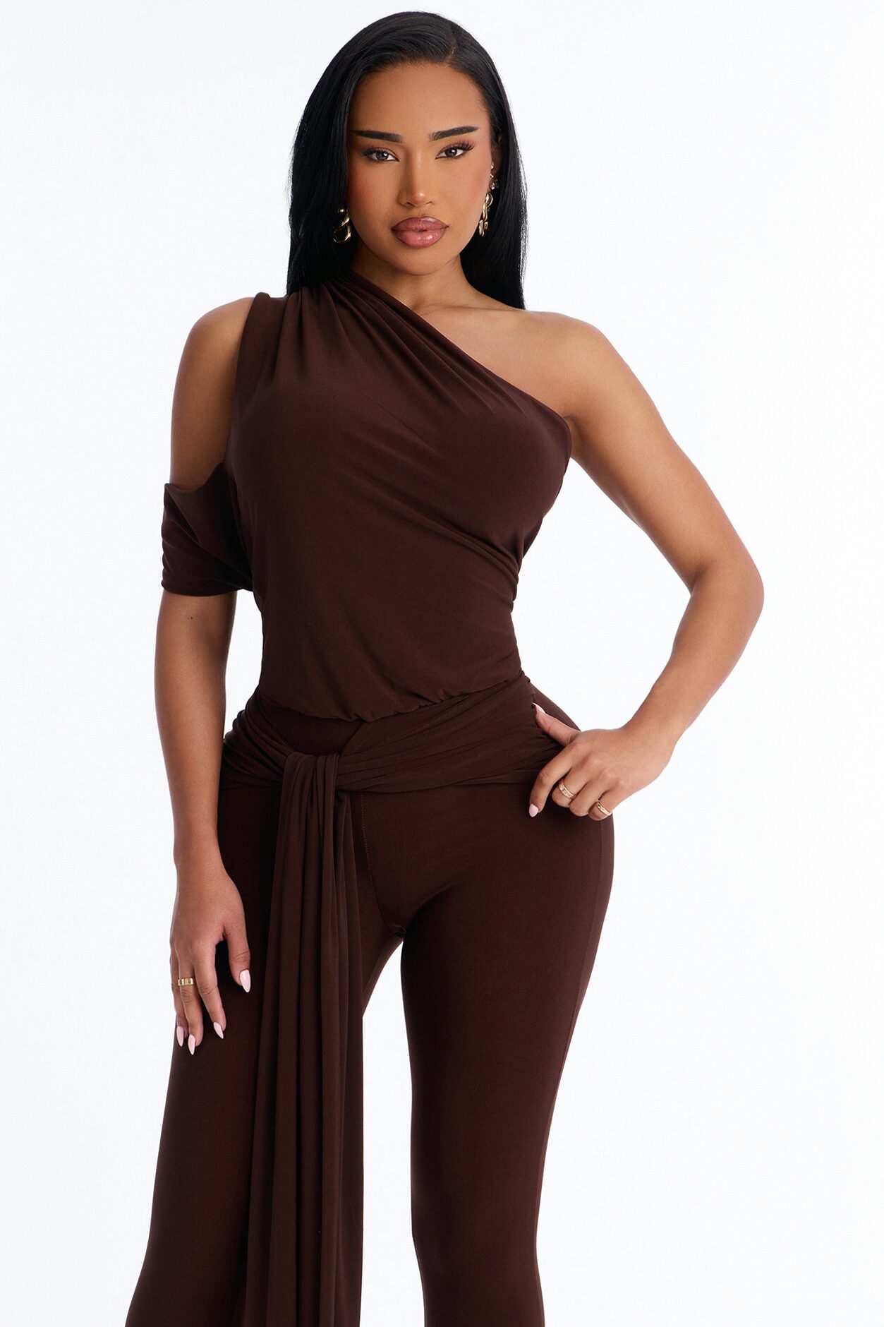 Shana Draped Catsuit - Chocolate