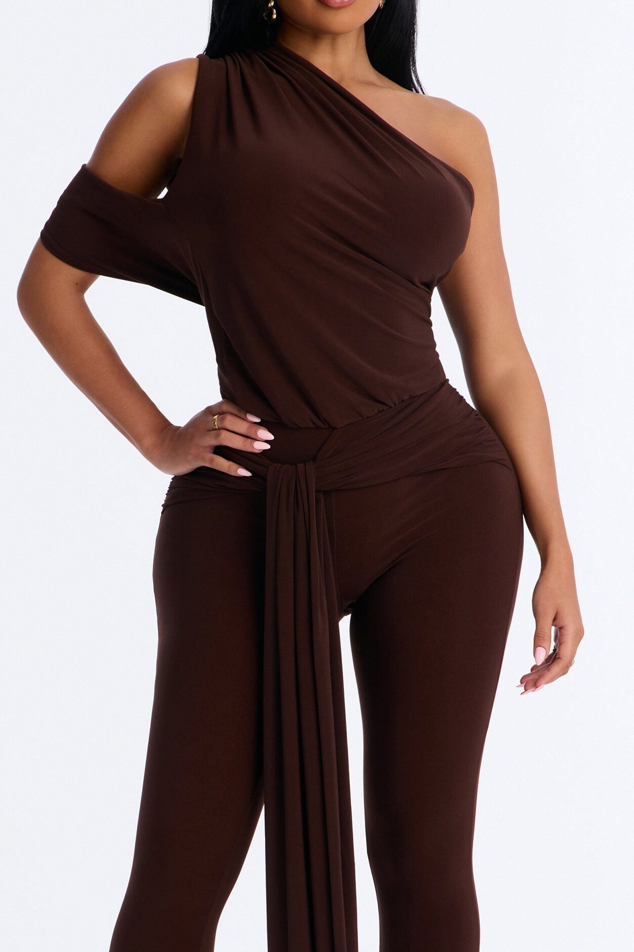 Shana Draped Catsuit - Chocolate