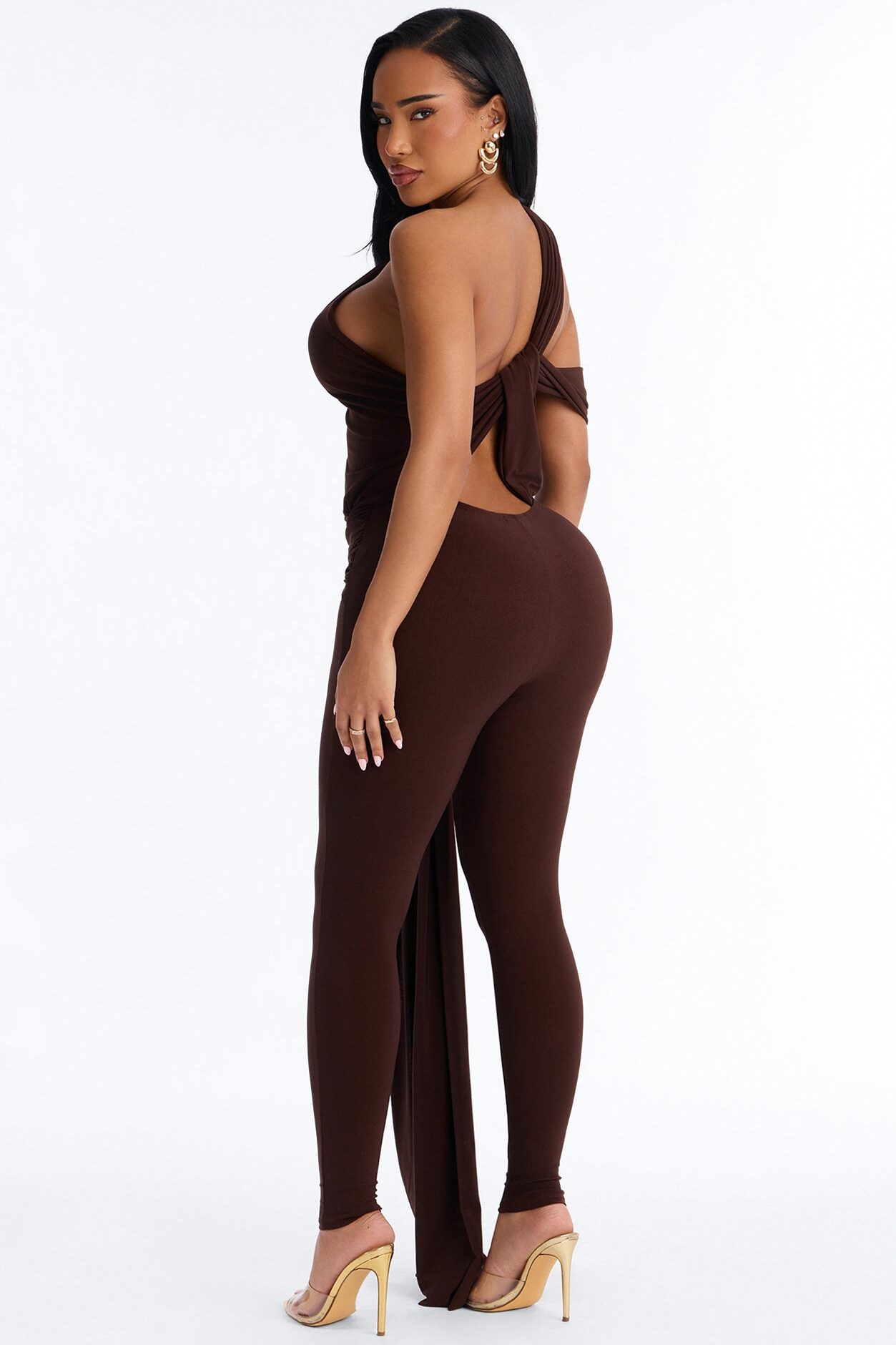 Shana Draped Catsuit - Chocolate