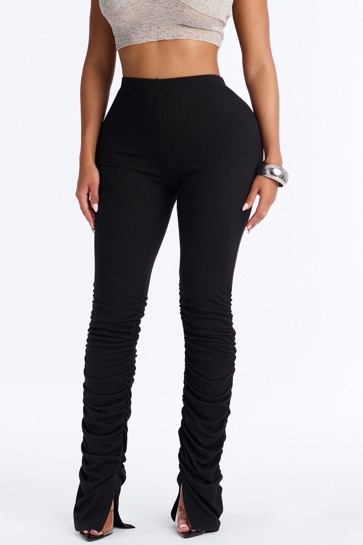 Georgia High Rise Ribbed Stacked Legging - Black
