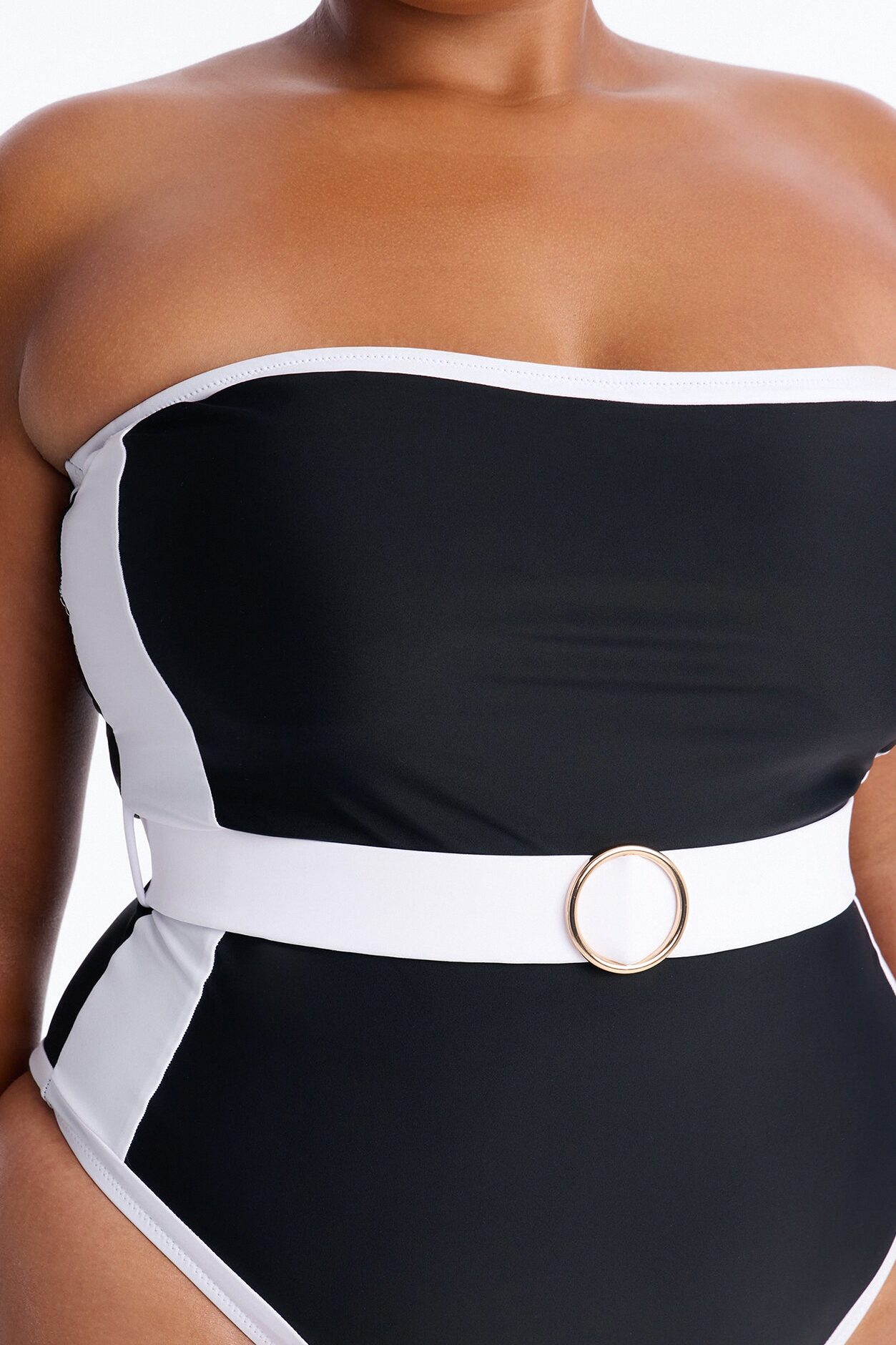 Sunny Days Colorblock Hardware Strapless 1 Piece Swimsuit - Black/White