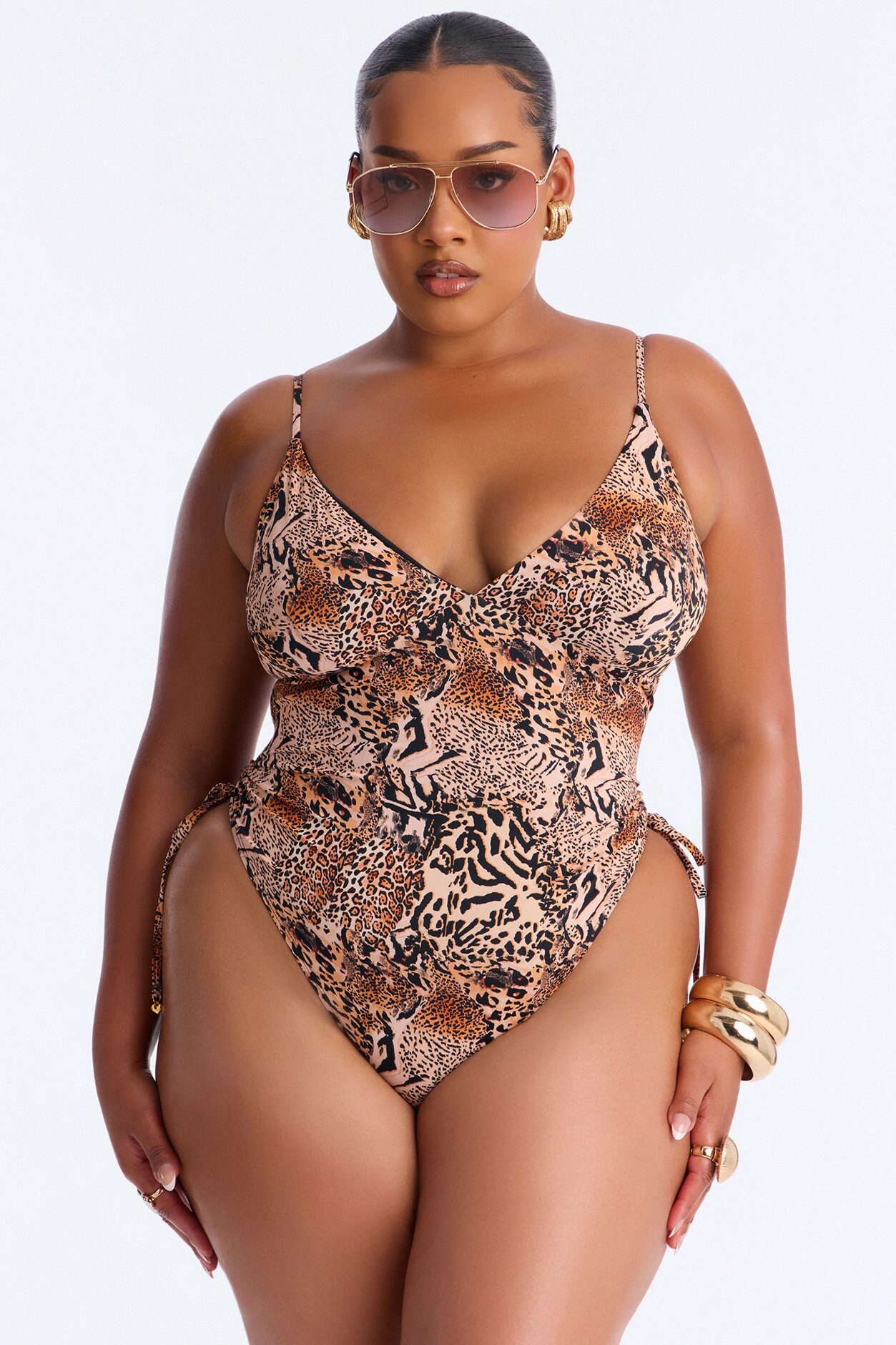 Slaycation 1 Piece Swimsuit - Brown Combo