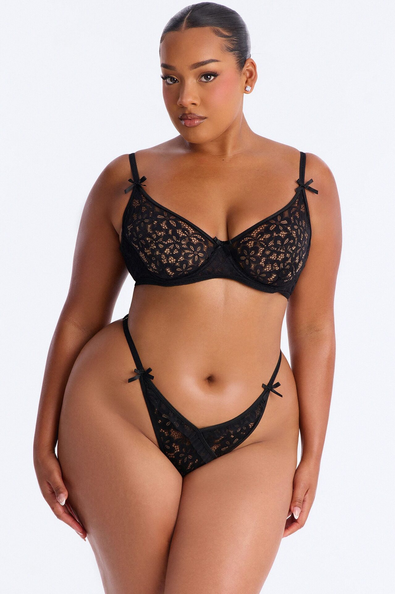 Savanna Underwire Bow Sheer 2 Piece Set - Black