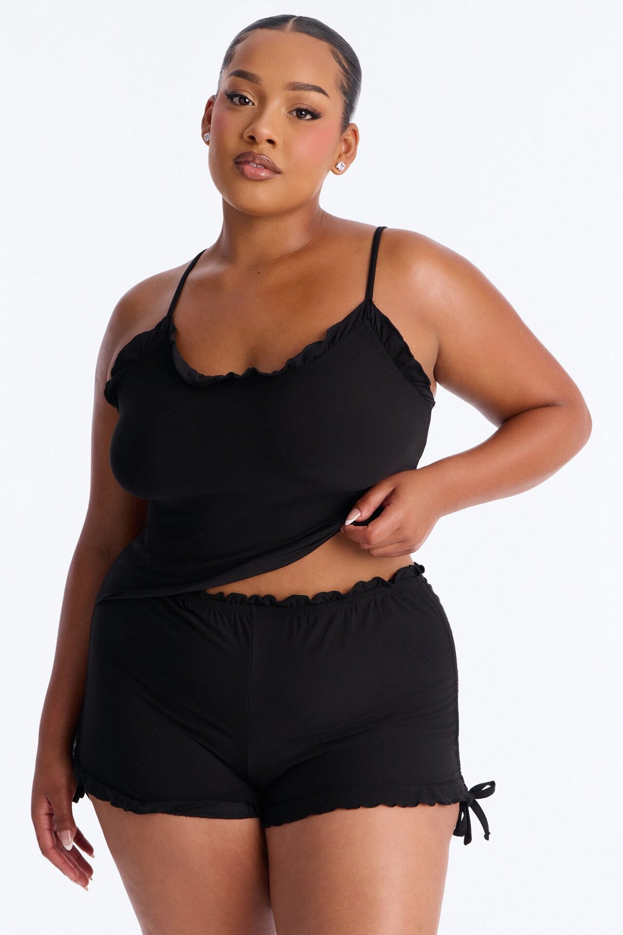 Kiss Goodnight Ruched Cami PJ Short Set - Black