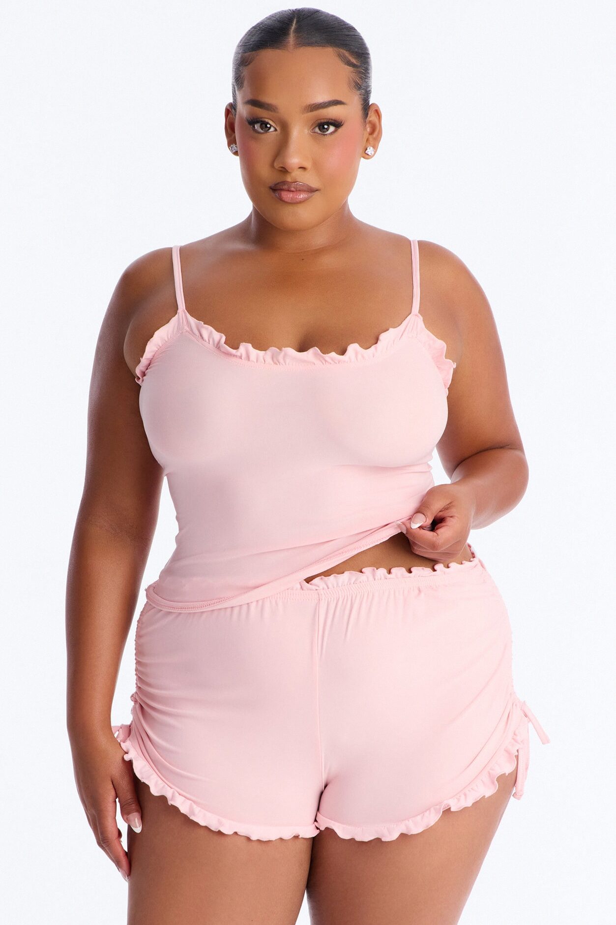 Kiss Goodnight Ruched Cami PJ Short Set - Pink