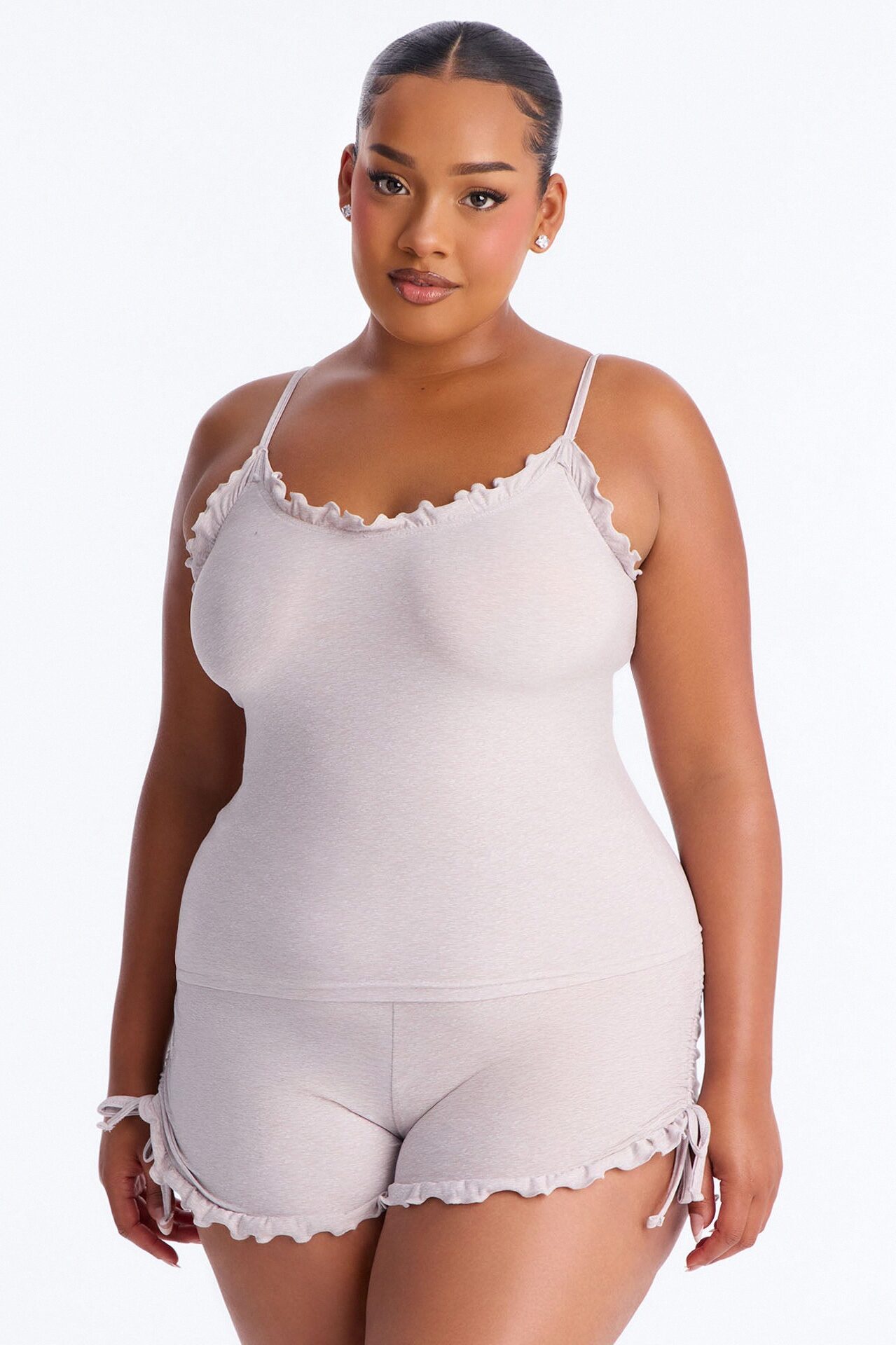 Kiss Goodnight Ruched Cami PJ Short Set - Heather Grey