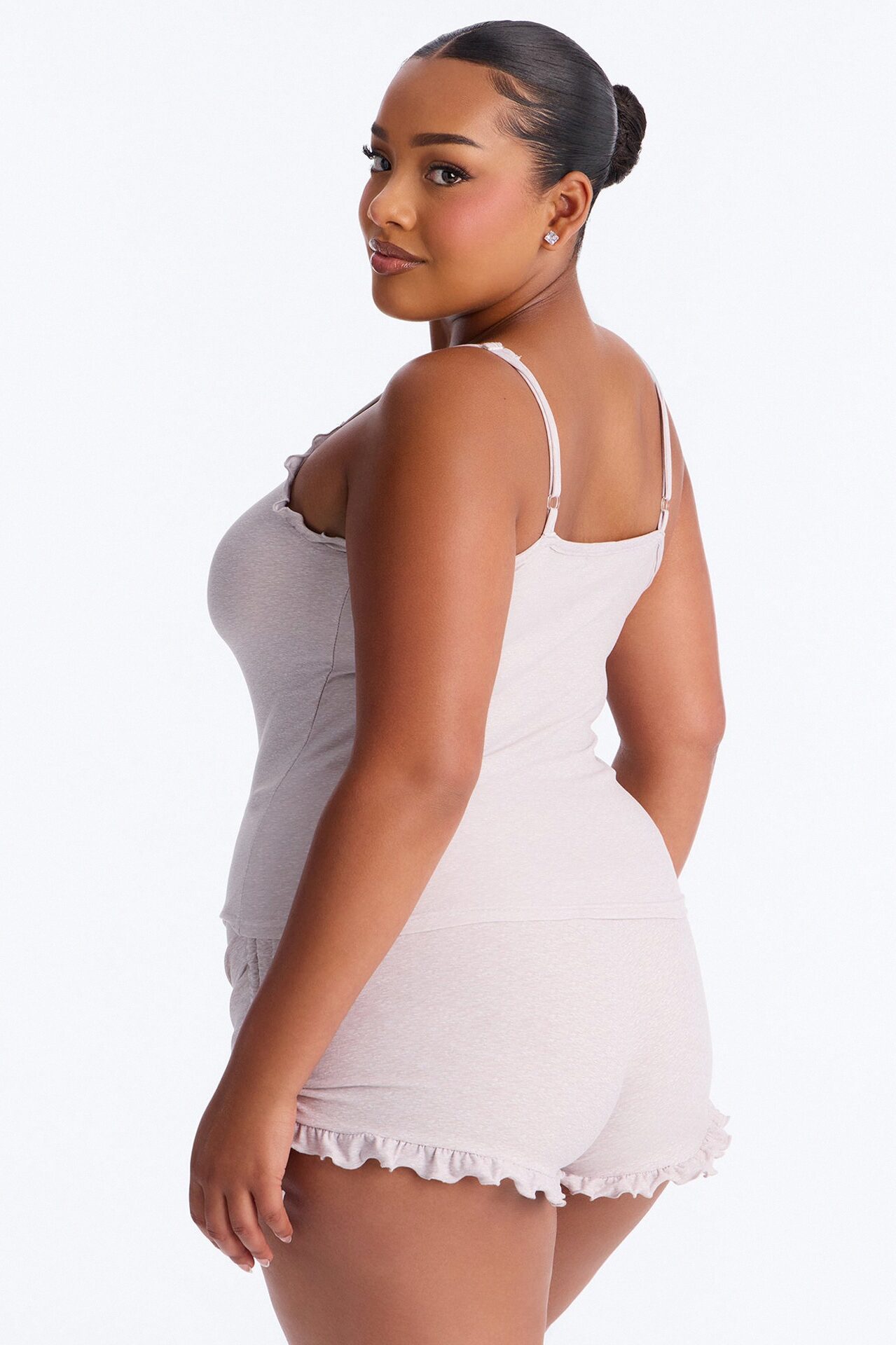 Kiss Goodnight Ruched Cami PJ Short Set - Heather Grey
