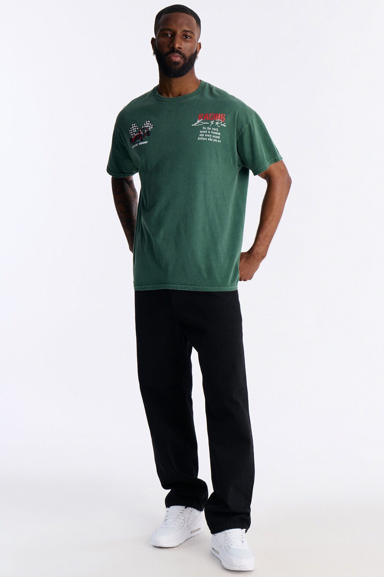 Racing Time Oversized Short Sleeve Tee - Hunter Green