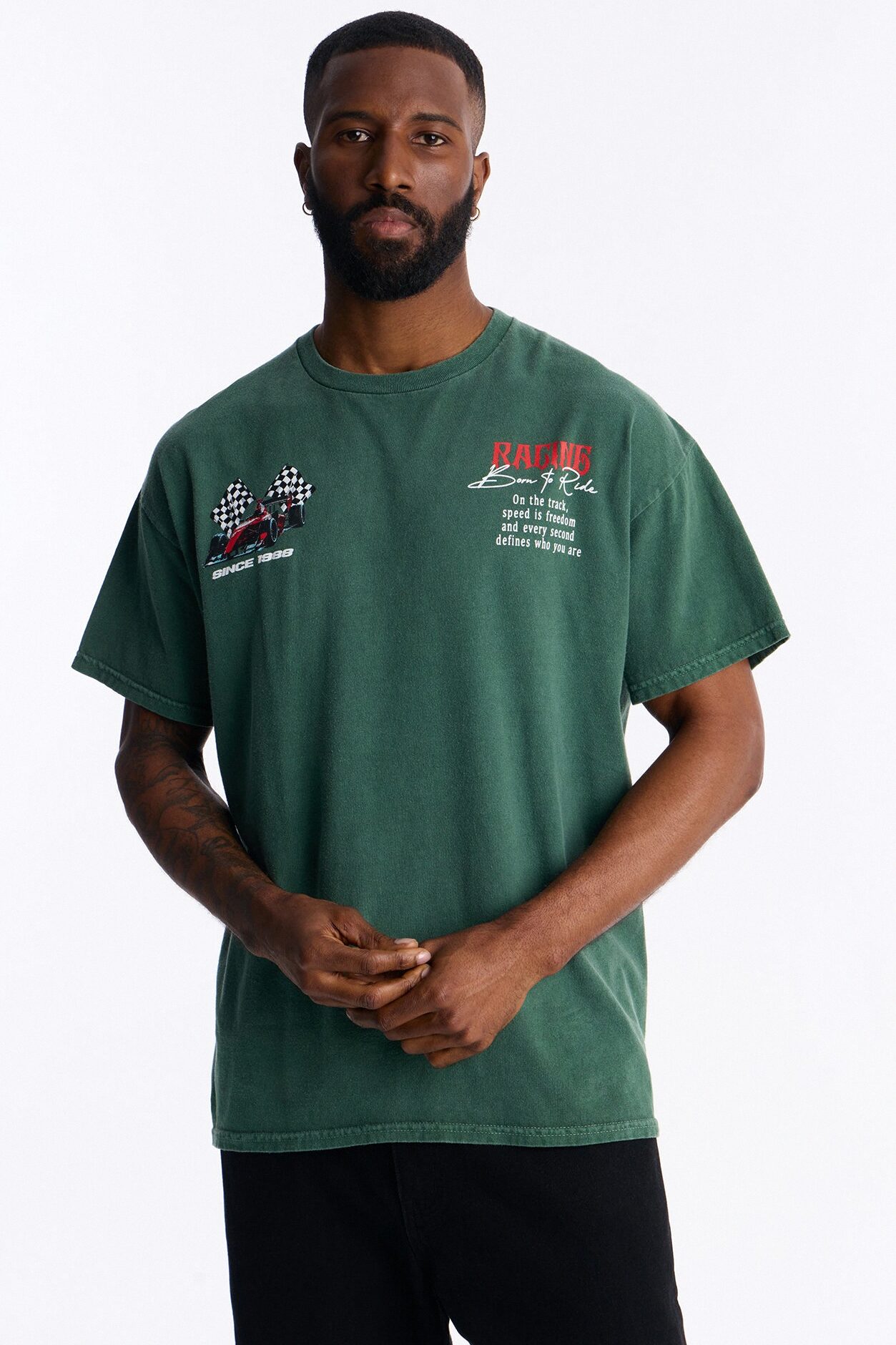 Racing Time Oversized Short Sleeve Tee - Hunter Green