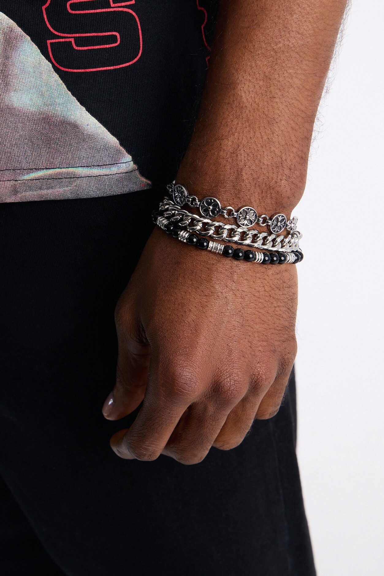 Midnight Iron Faith Bracelet Set - Silver